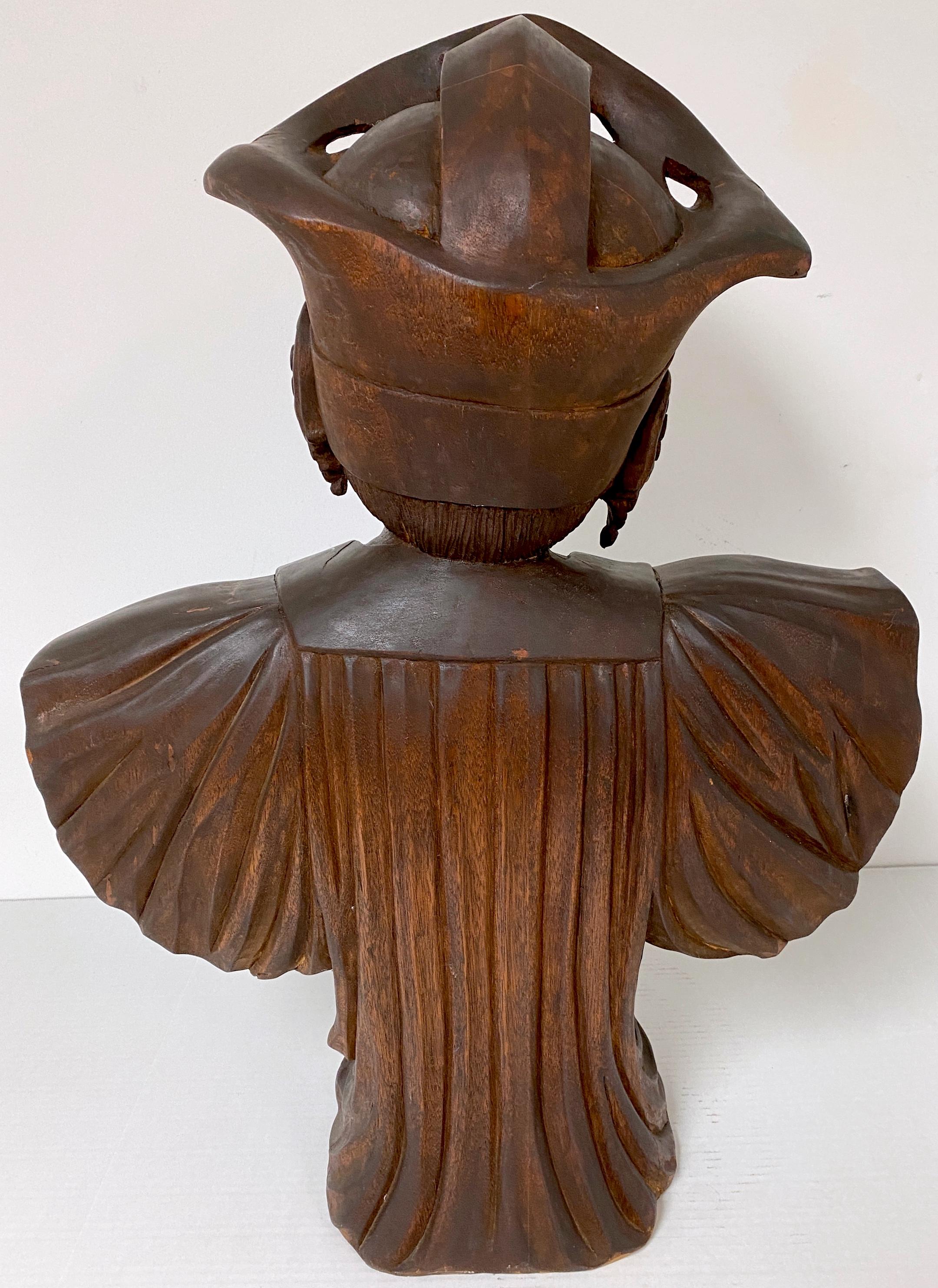 Art Nouveau Carved Wood Portrait of a Russian Maiden with Kokoshnik Headdress For Sale 2