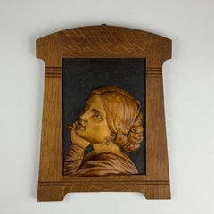 Art Nouveau Carved Wood Portrait Panel in Architectural Frame