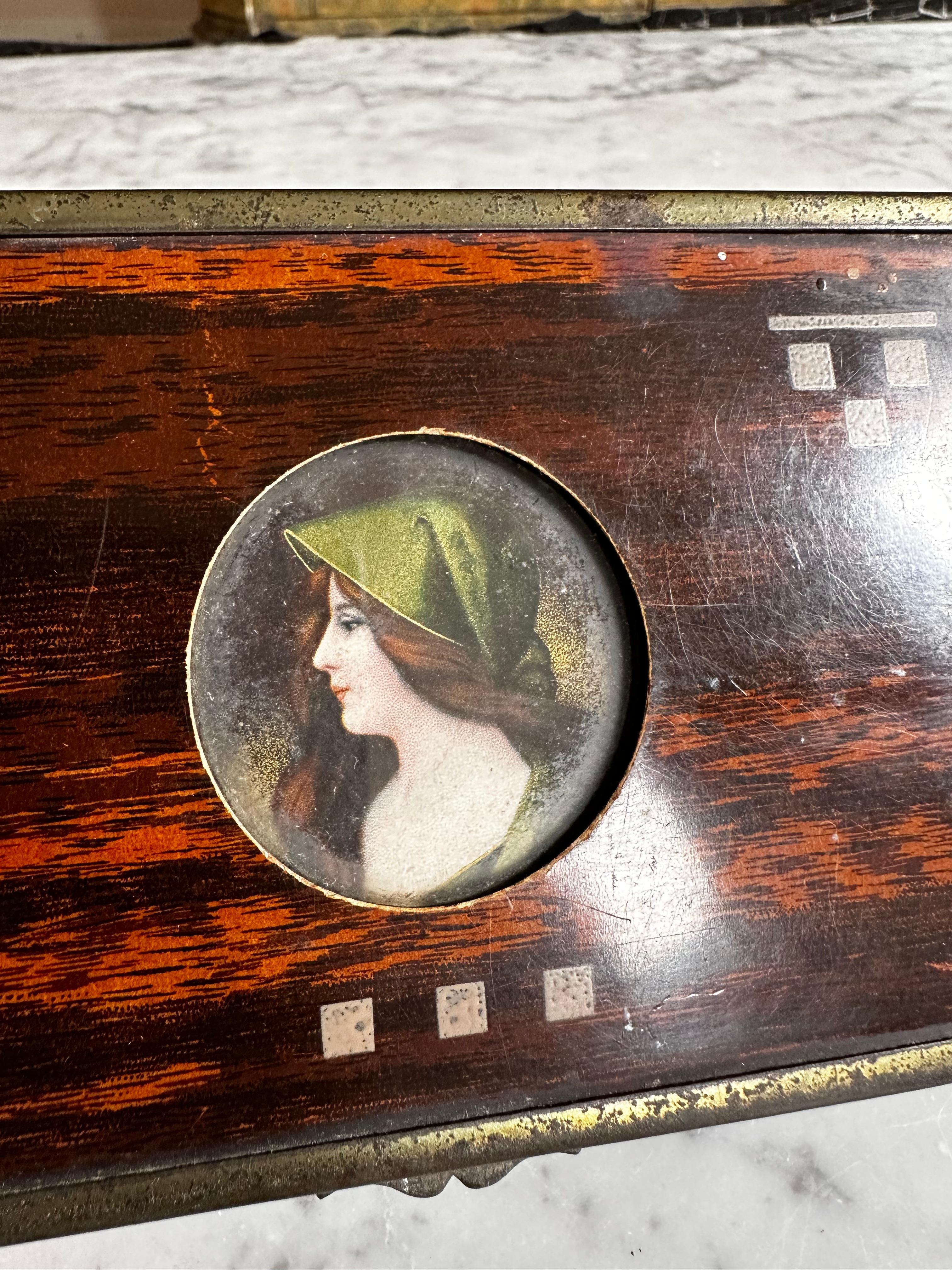 20th Century Art Nouveau casket with a portrait of a lady For Sale