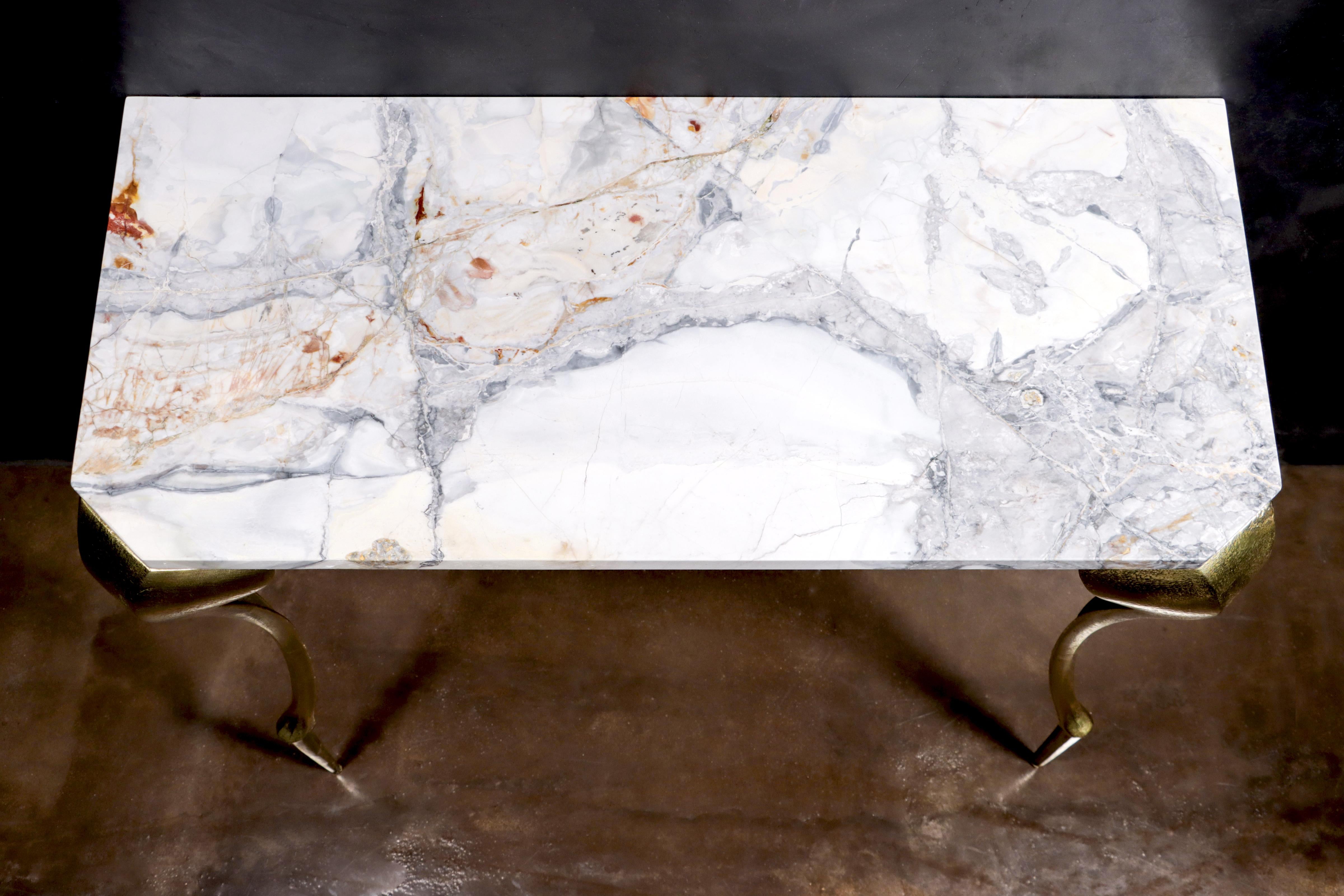 Marbre Table console Art Nouveau en bronze et marbre de Costantini, Lychorinda, en stock en vente
