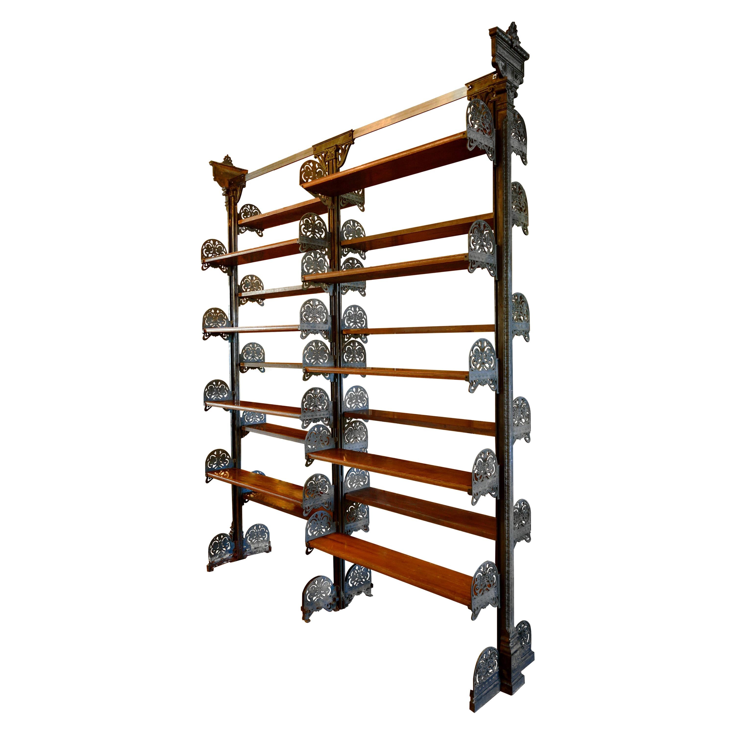 Art Nouveau Cast Iron and Wood Adjustable Book Shelves