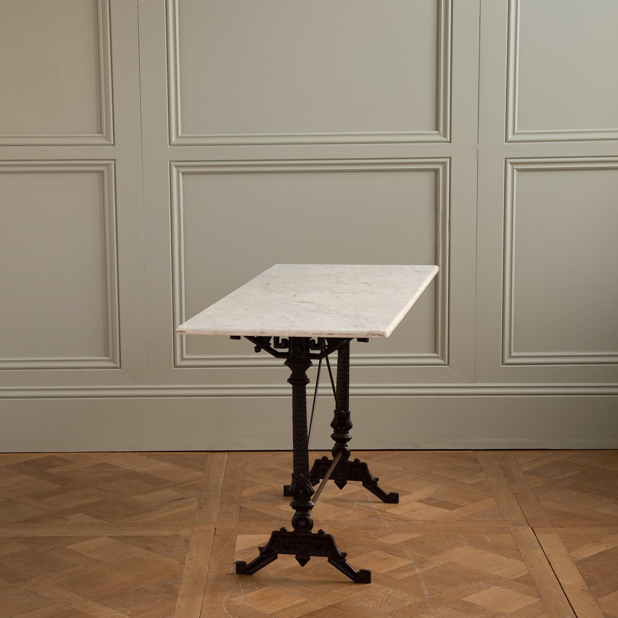 Early 20th Century Art Nouveau Cast Iron Bistro Table/Garden Table with Carrara Marble Top