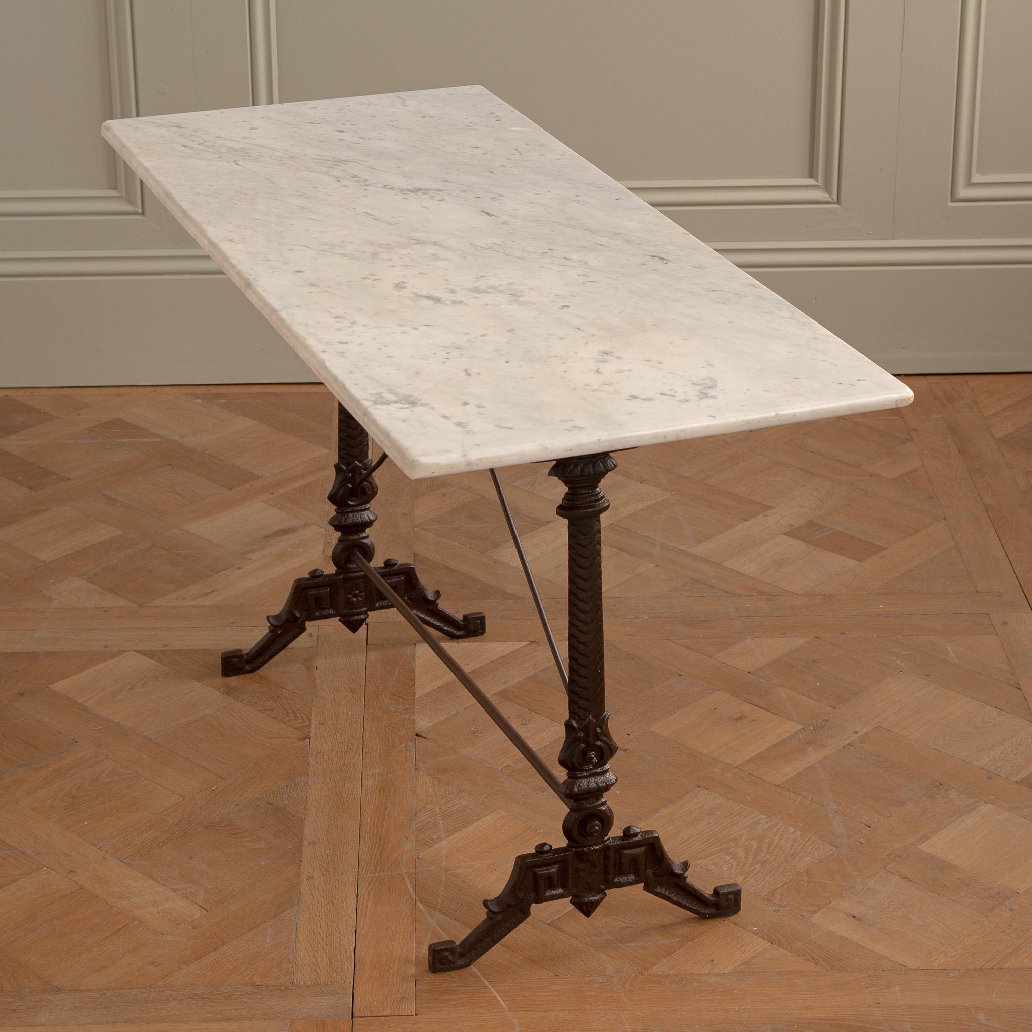 Art Nouveau Cast Iron Bistro Table/Garden Table with Carrara Marble Top 2