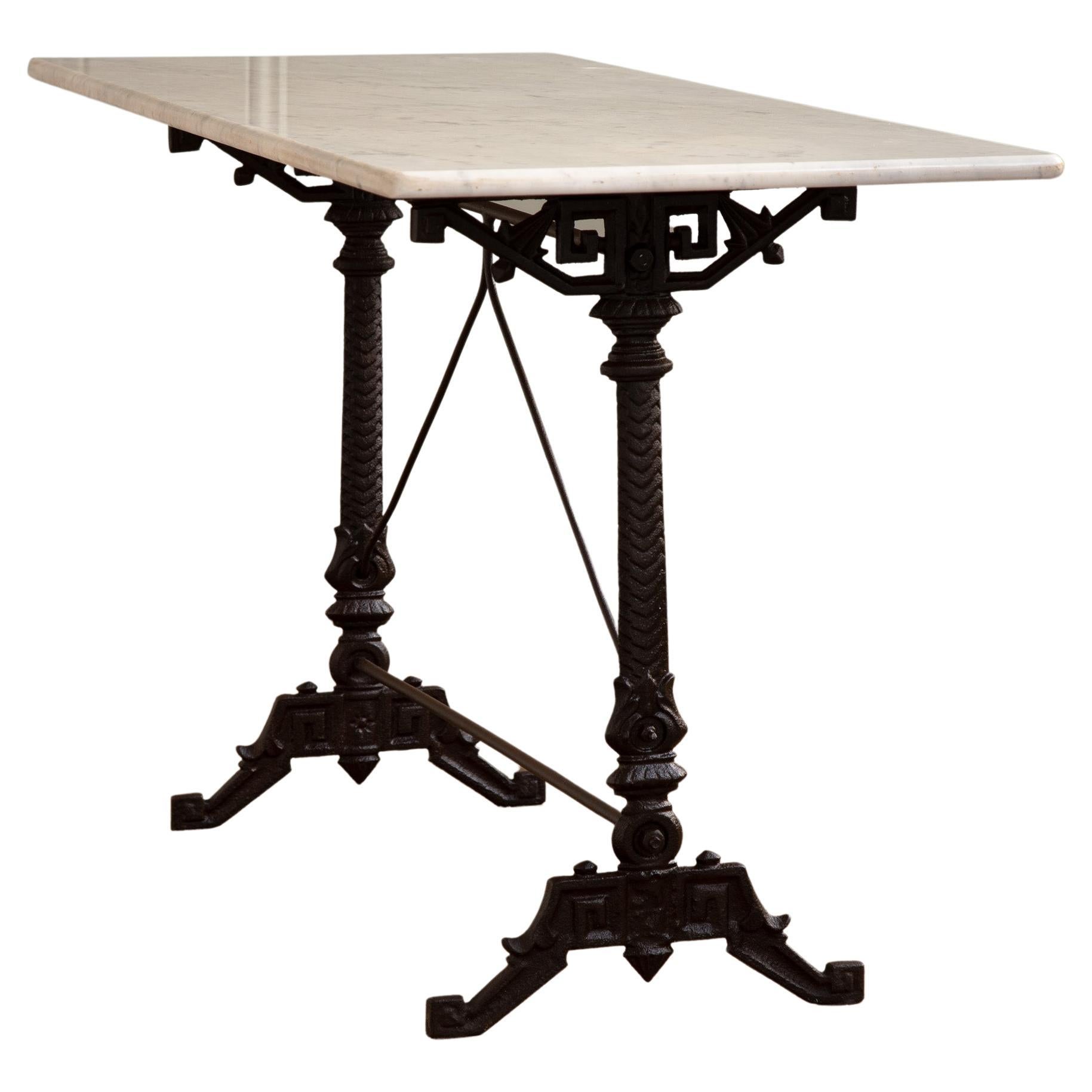 Art Nouveau Cast Iron Bistro Table/Garden Table with Carrara Marble Top
