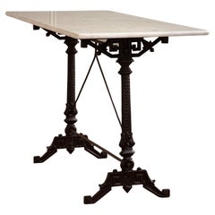 Antique Art Nouveau Cast Iron Bistro Table/Garden Table with Carrara Marble Top