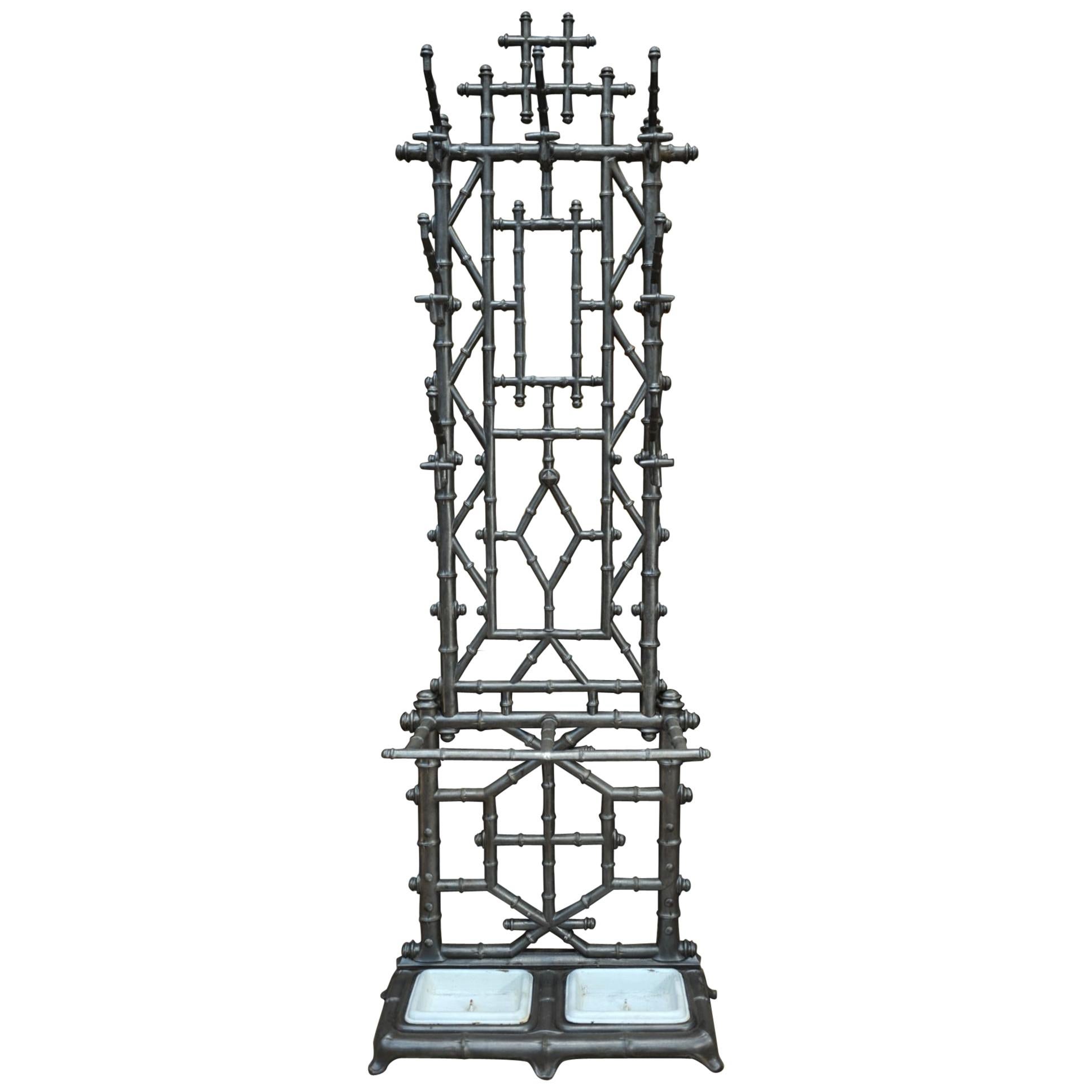 Art Nouveau Cast Iron Coat Stand & Umbrella Stand Bamboo Style, circa 1890 For Sale