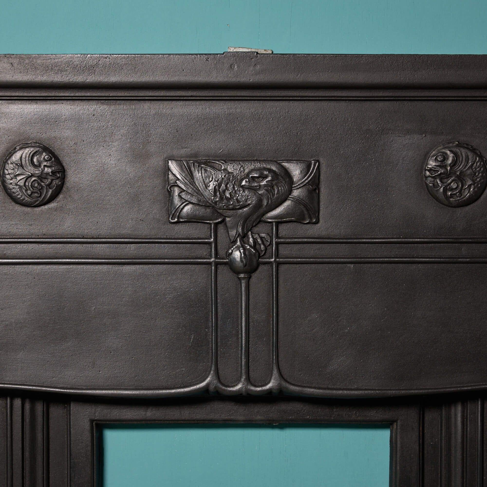 English Art Nouveau Cast Iron Fire Mantel For Sale