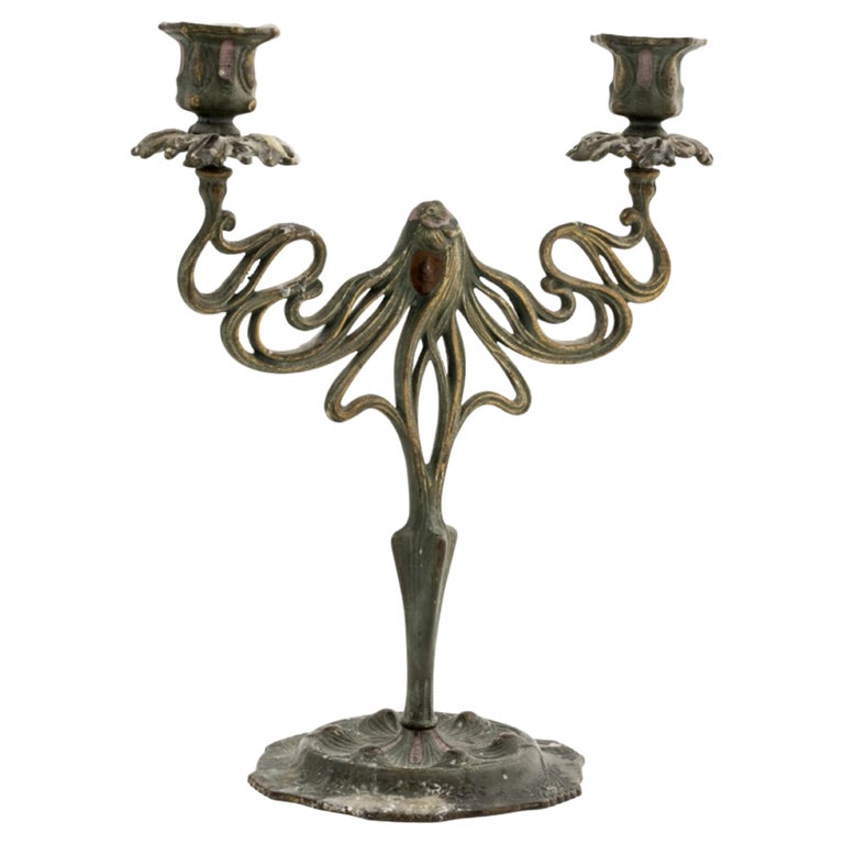 Art Nouveau Cast Iron Sensuous Woman Candelabra For Sale at 1stDibs