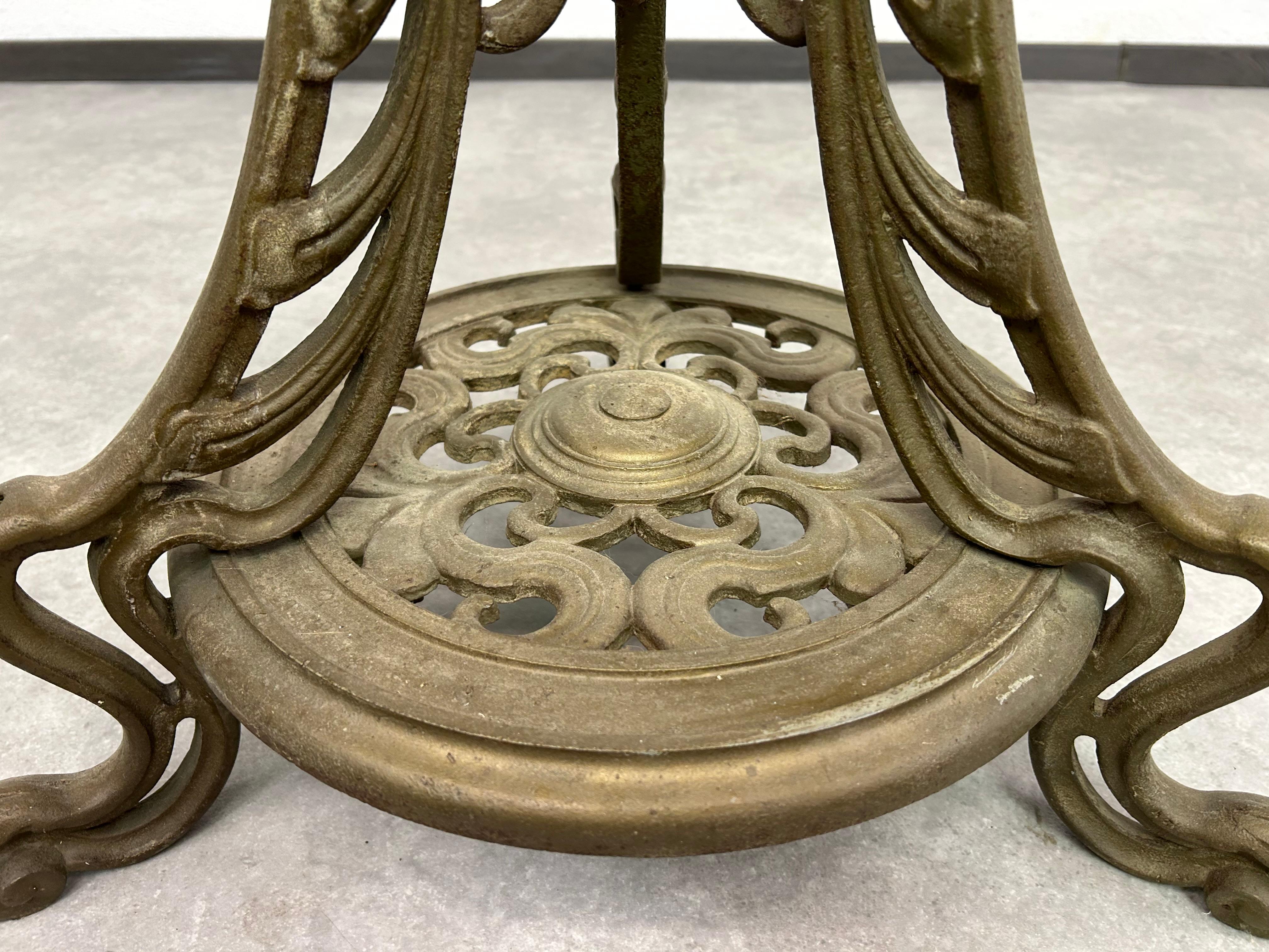 Iron Art nouveau cast iron table with marble top For Sale