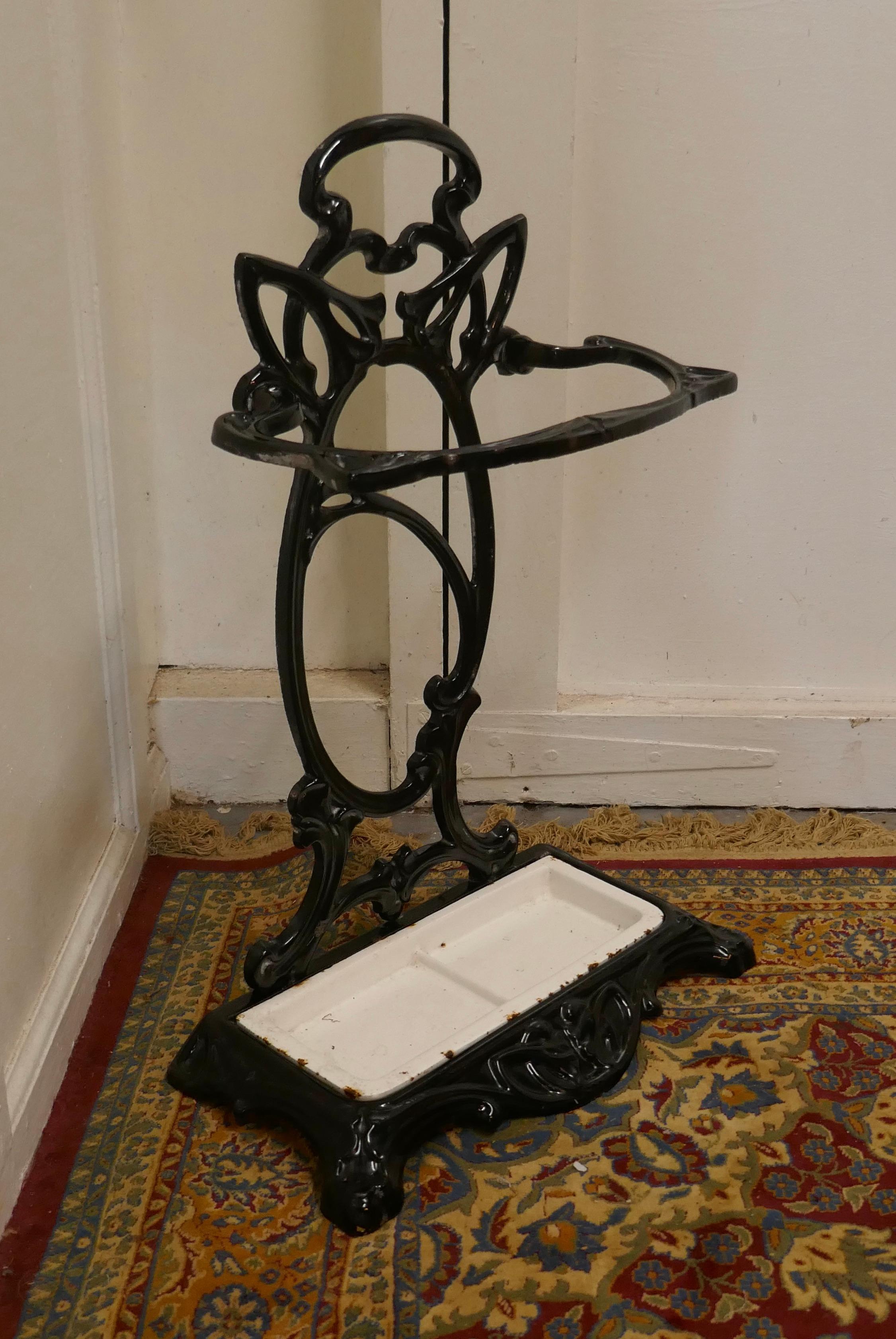 Art Nouveau Cast Iron Umbrella and Stick Stand For Sale 1
