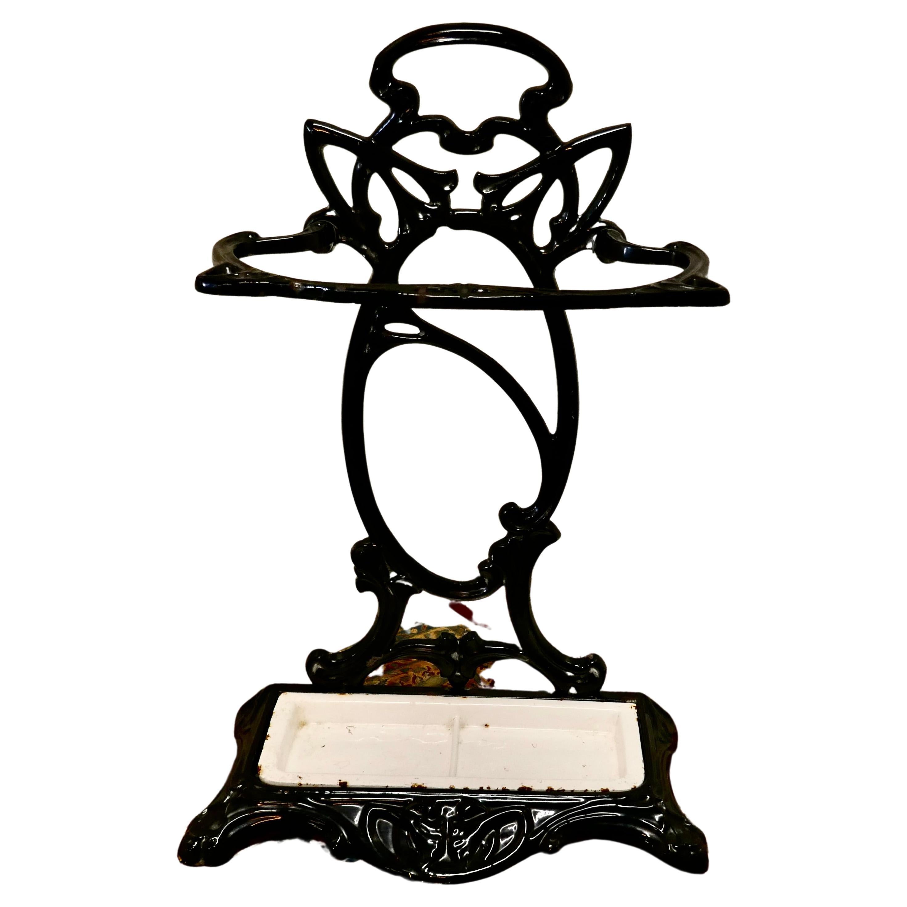 Art Nouveau Cast Iron Umbrella and Stick Stand