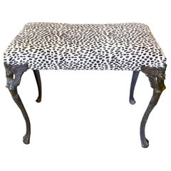 Antique Art Nouveau Cast Iron Vanity Bench W/ Cheetah Printed Hide