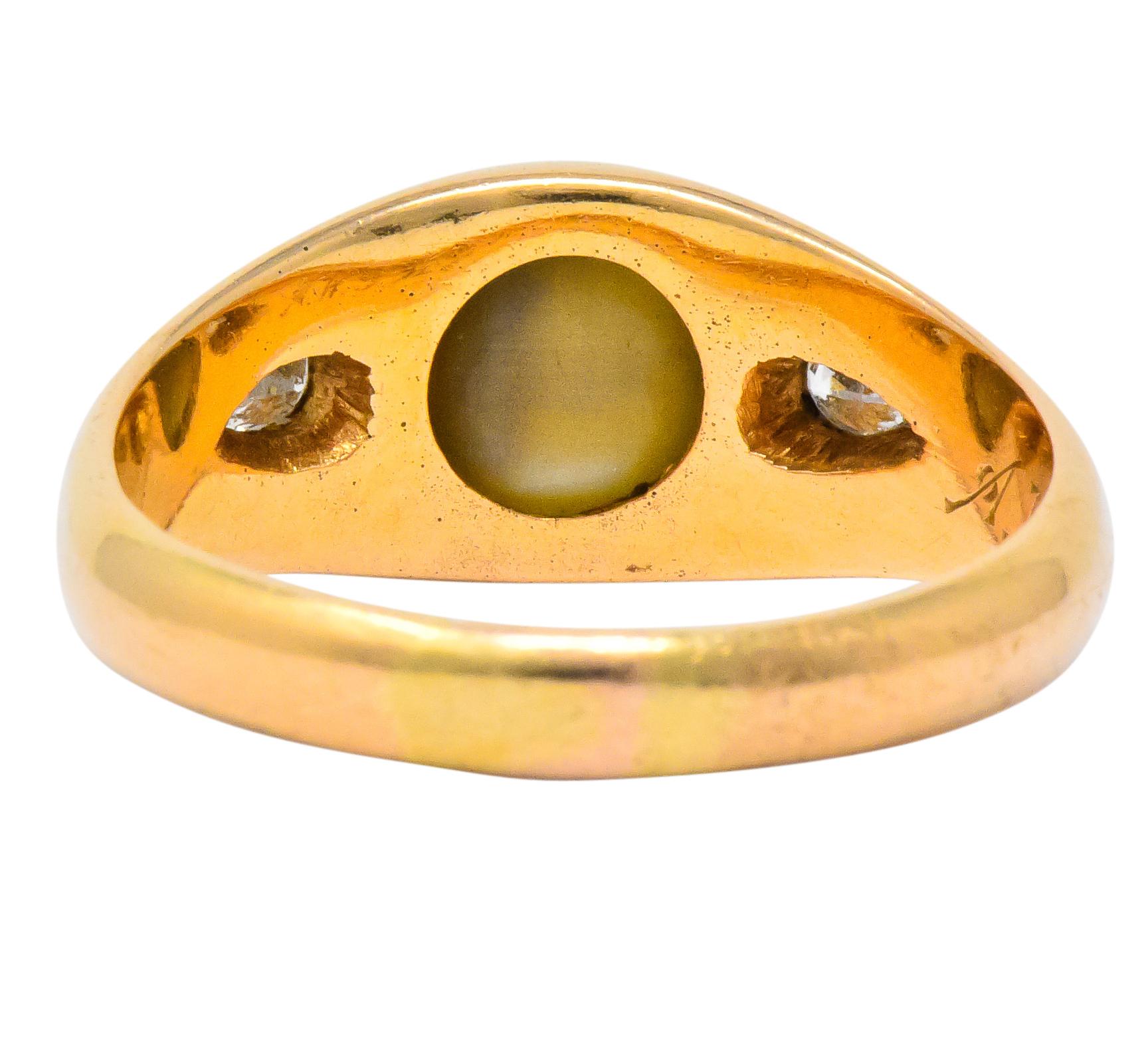 Art Nouveau Cat's Eye Chrysoberyl Diamond 14 Karat Gold Unisex Ring 1