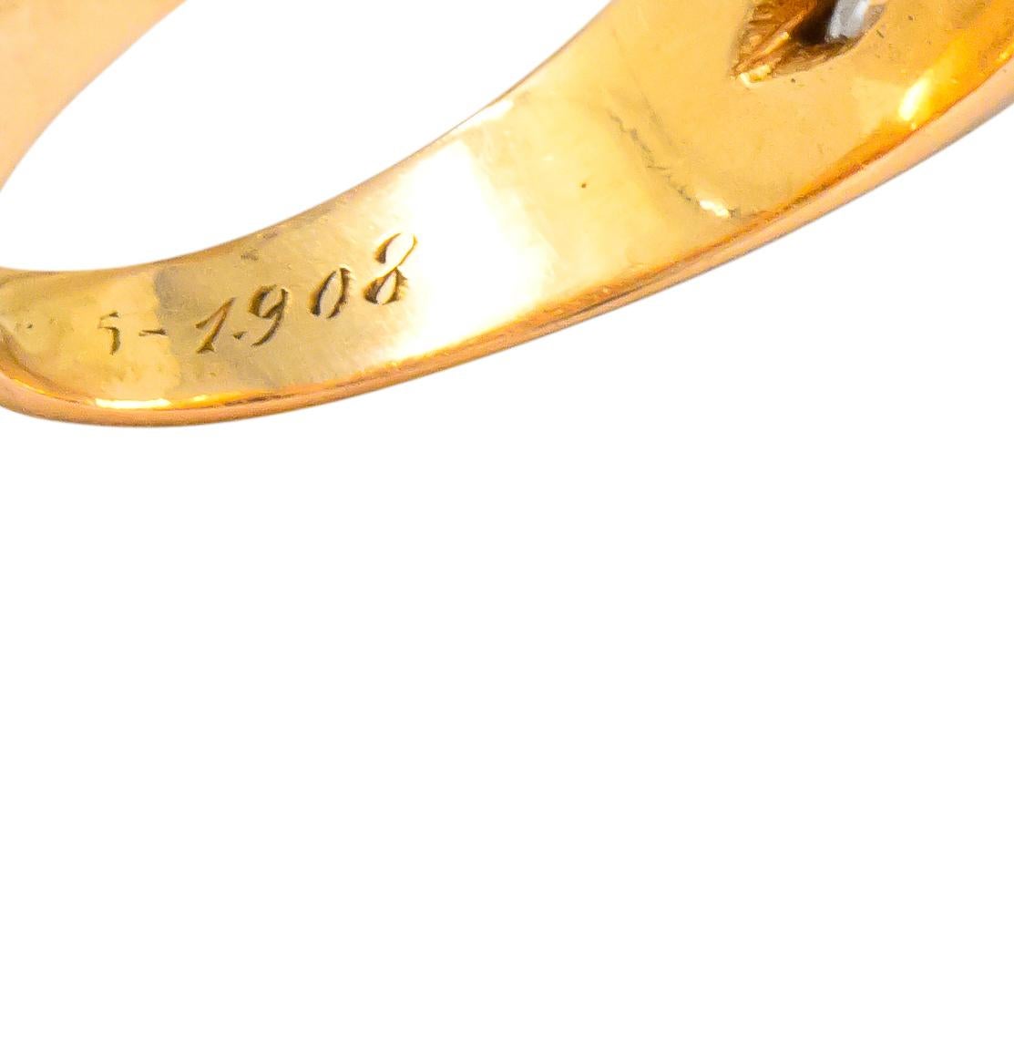 Art Nouveau Cat's Eye Chrysoberyl Diamond 14 Karat Gold Unisex Ring 6