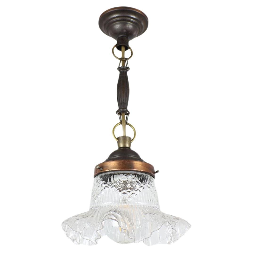 Art Nouveau Ceiling Chandelier with a Shade in the Shape of a Flower For Sale