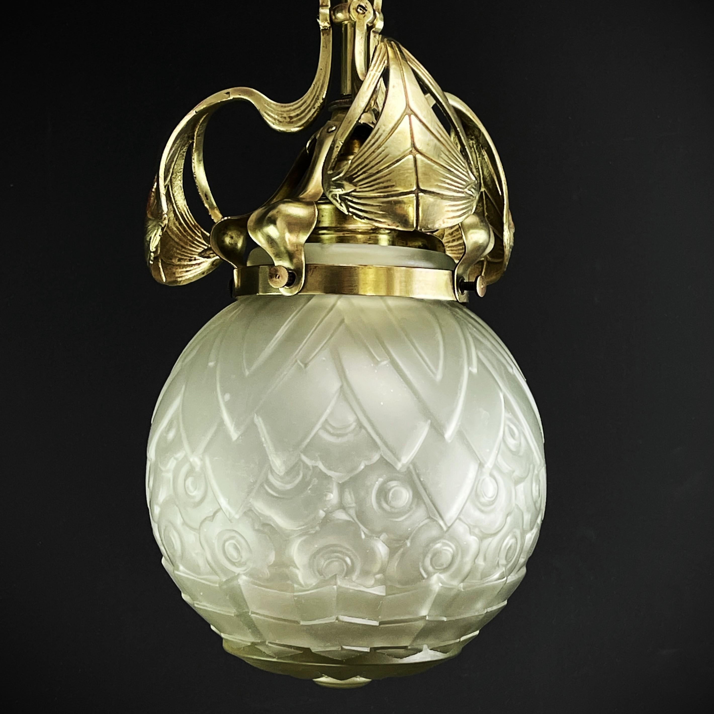 Jugendstil-Deckenlampe Bronze, 1900er Jahre (Französisch)