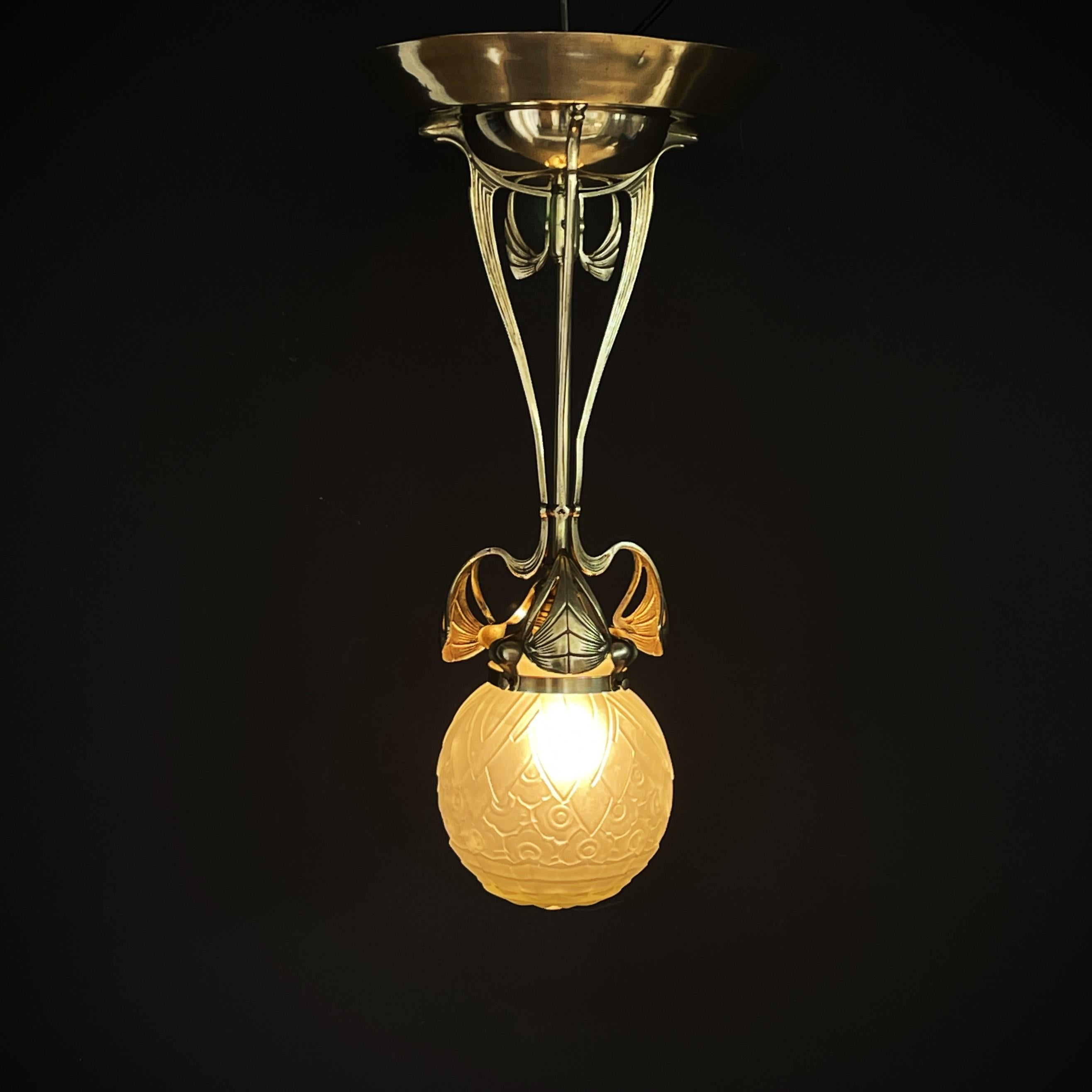 Jugendstil-Deckenlampe Bronze, 1900er Jahre 1