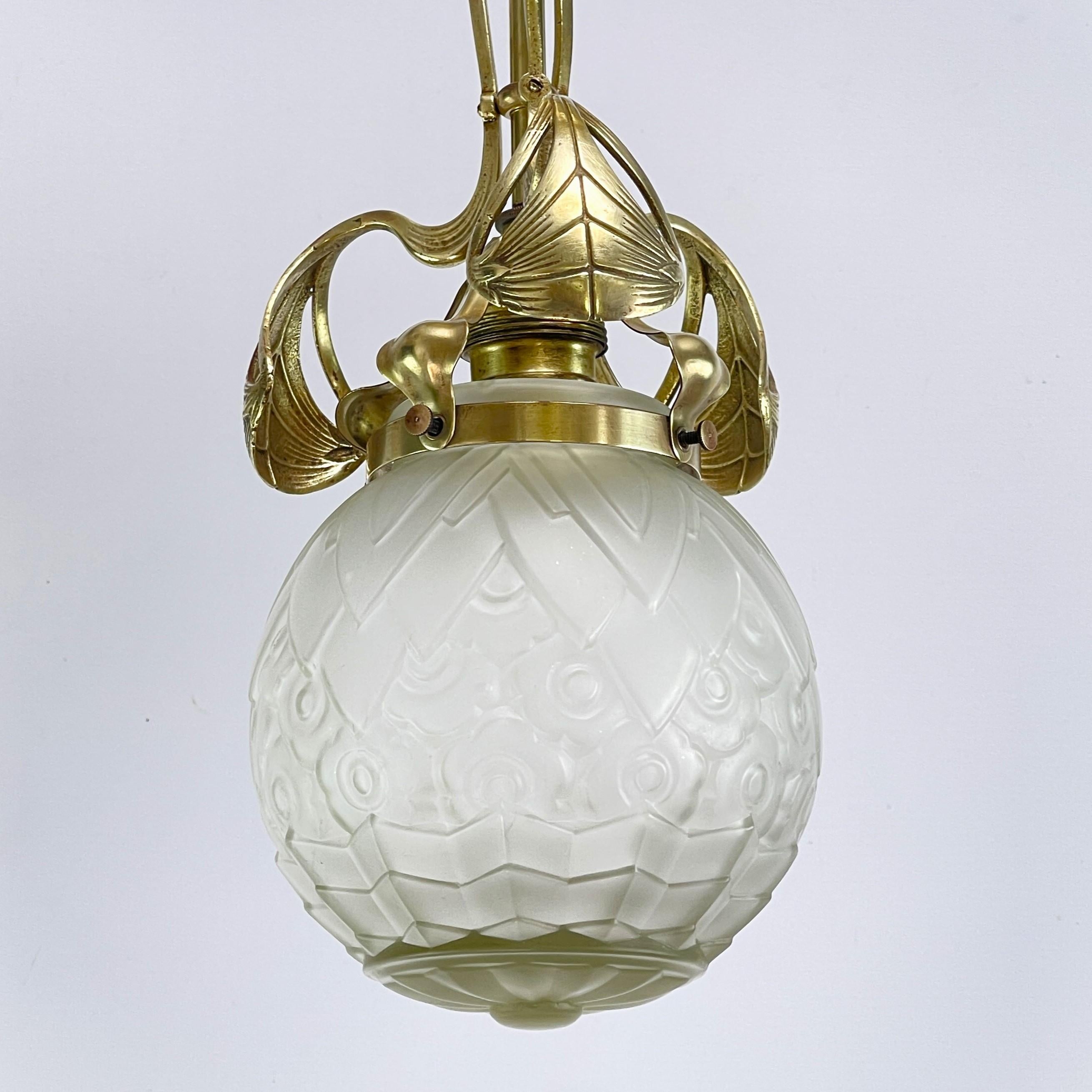 Jugendstil-Deckenlampe Bronze, 1900er Jahre 2
