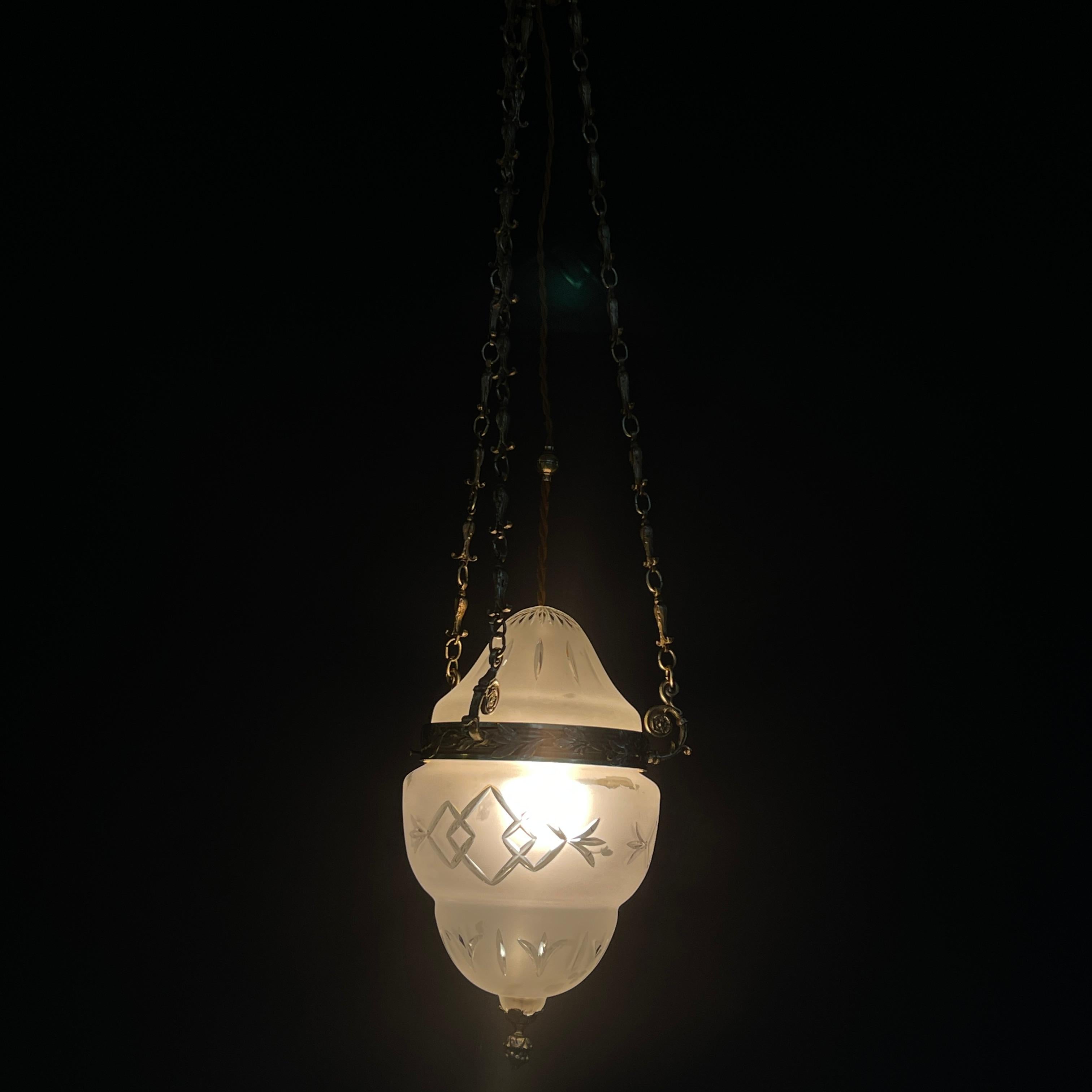 Art Nouveau Ceiling Lamp Bronze, Hanging Lamp Teardrop Shape, 1900s For Sale 4