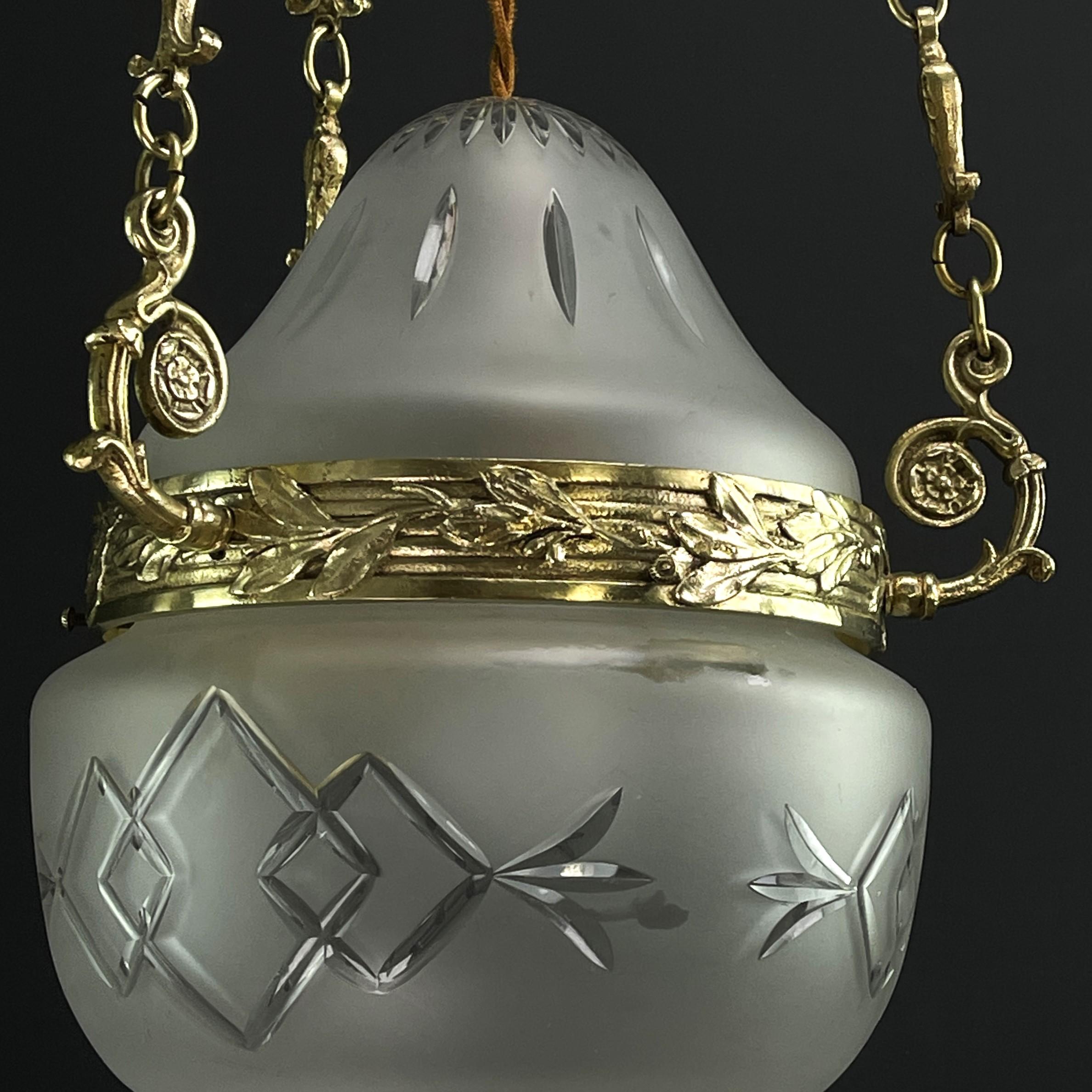 Art Nouveau Ceiling Lamp Bronze, Hanging Lamp Teardrop Shape, 1900s For Sale 5