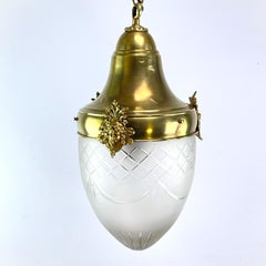 Art Nouveau Ceiling Lamp Bronze, Hanging Lamp Teardrop Shape, 1900s