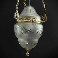 Art Nouveau Ceiling Lamp Bronze, Hanging Lamp Teardrop Shape, 1900s
