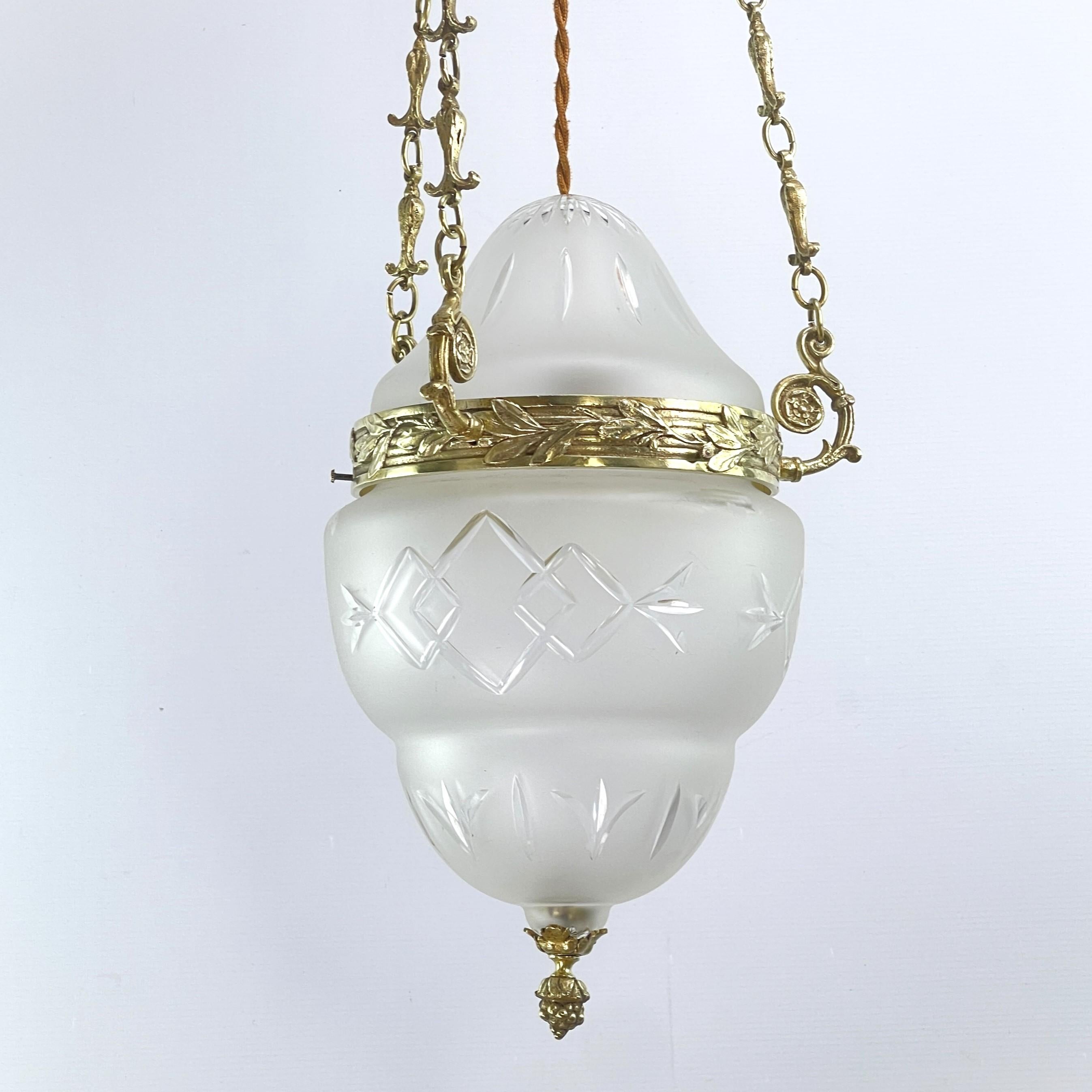 20th Century Art Nouveau Ceiling Lamp Bronze, Hanging Lamp Teardrop Shape, 1900s For Sale