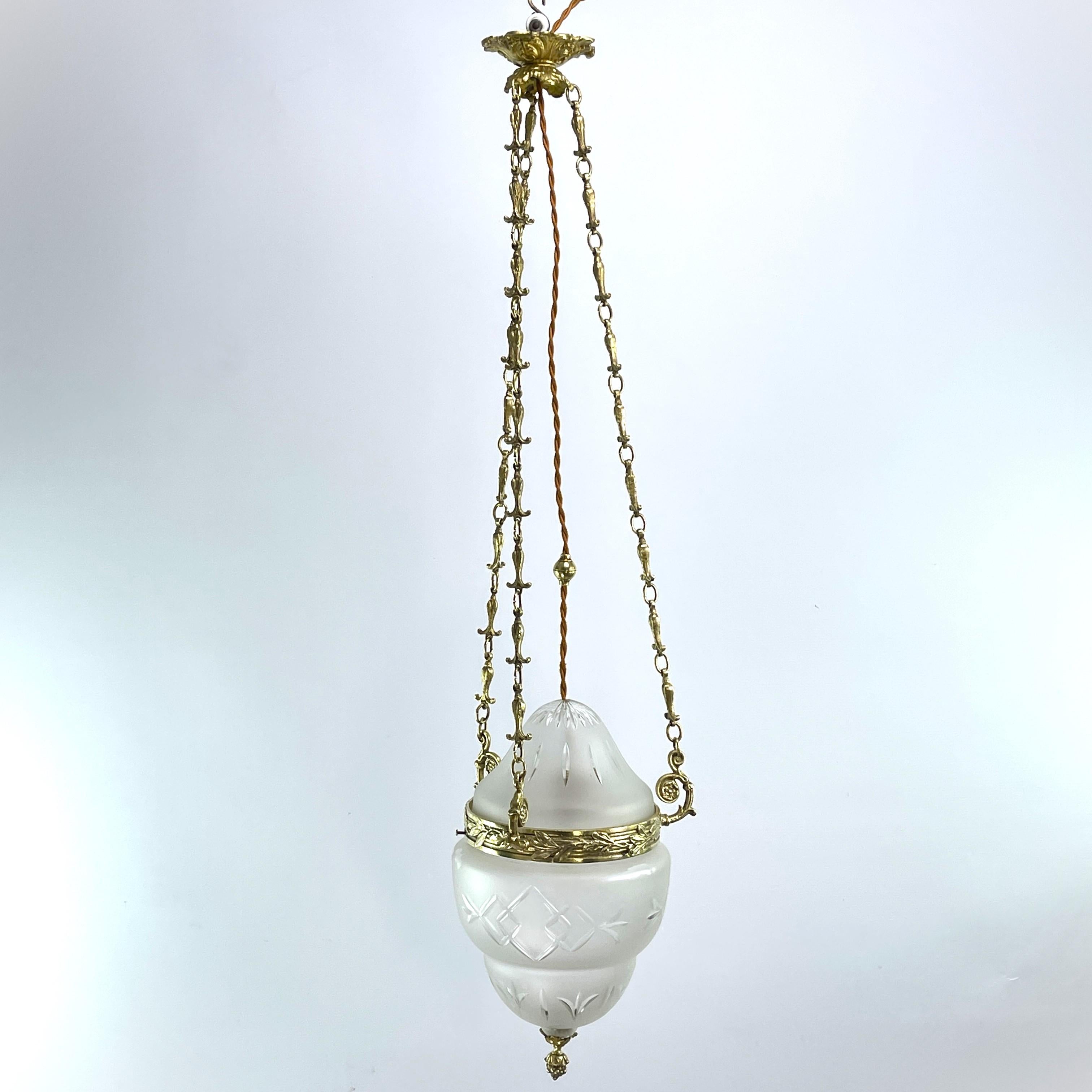 Art Nouveau Ceiling Lamp Bronze, Hanging Lamp Teardrop Shape, 1900s For Sale 3