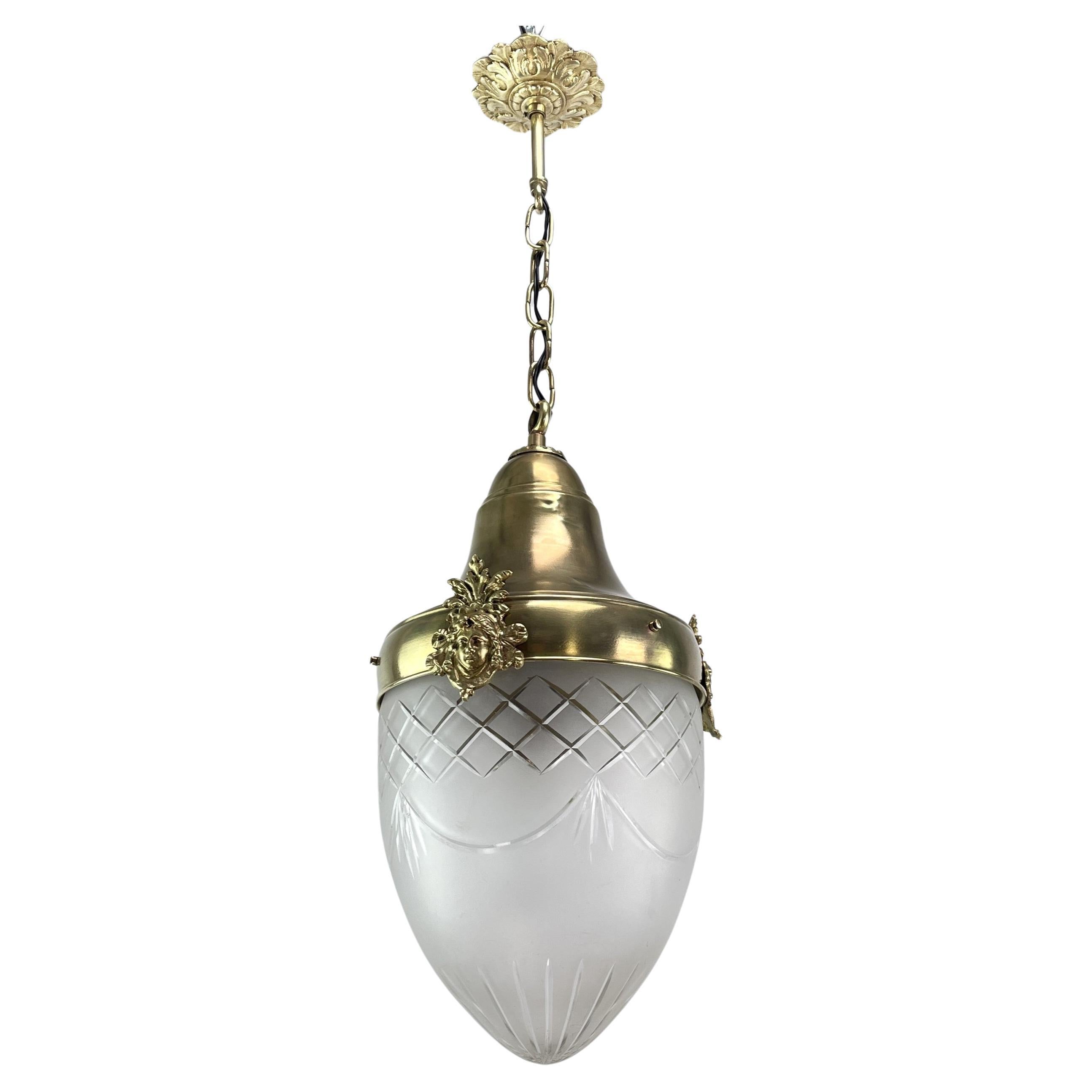Art Nouveau Ceiling Lamp Bronze, Hanging Lamp Teardrop Shape, 1900s For Sale