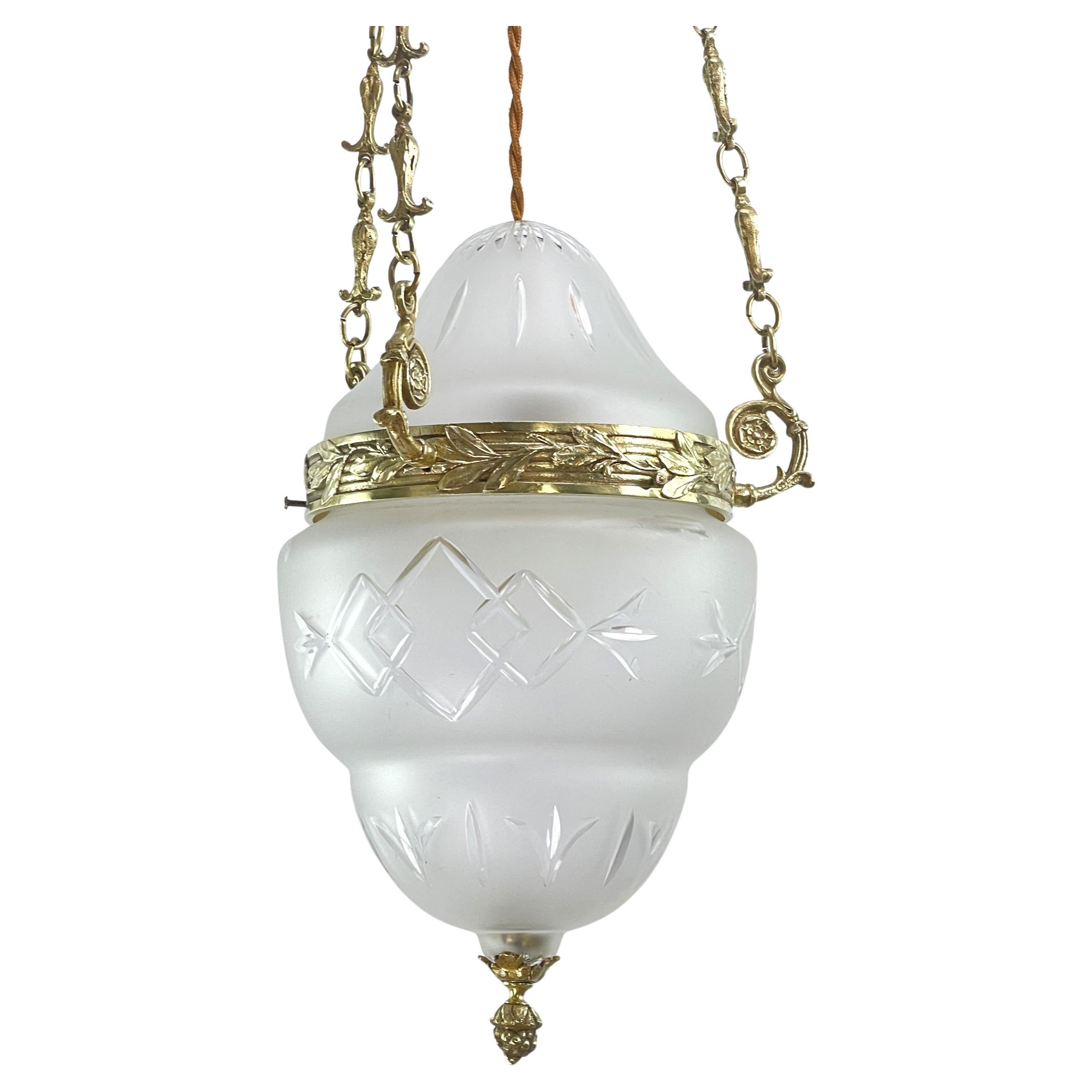 Art Nouveau Ceiling Lamp Bronze, Hanging Lamp Teardrop Shape, 1900s