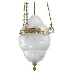 Antique Art Nouveau Ceiling Lamp Bronze, Hanging Lamp Teardrop Shape, 1900s