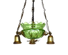 Plafonnier Art Nouveau en verre uranium