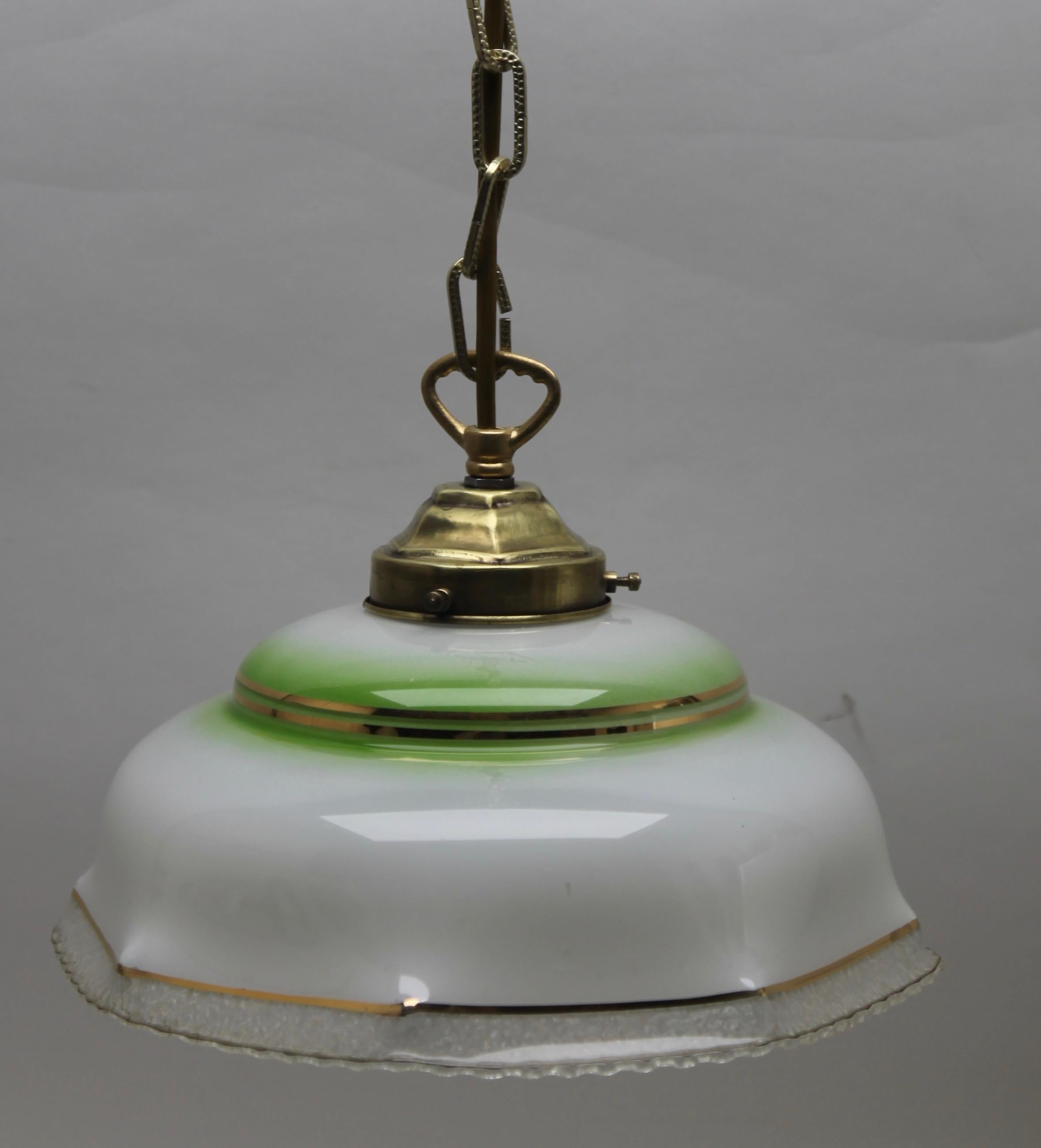 Art Nouveau Ceiling Lamp, Scailmont Belgium Glass Shade, 1930s 3