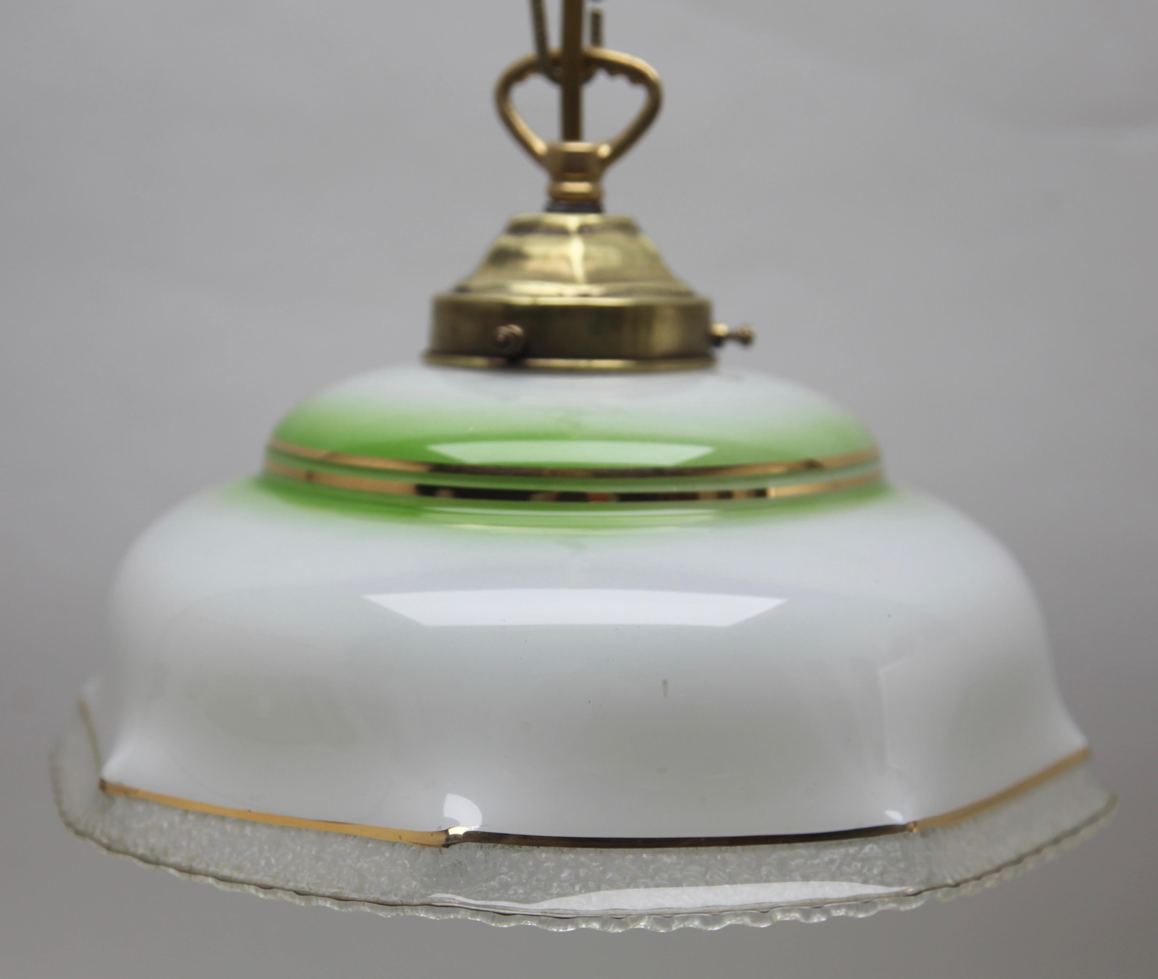 Art Nouveau Ceiling Lamp, Scailmont Belgium Glass Shade, 1930s 4