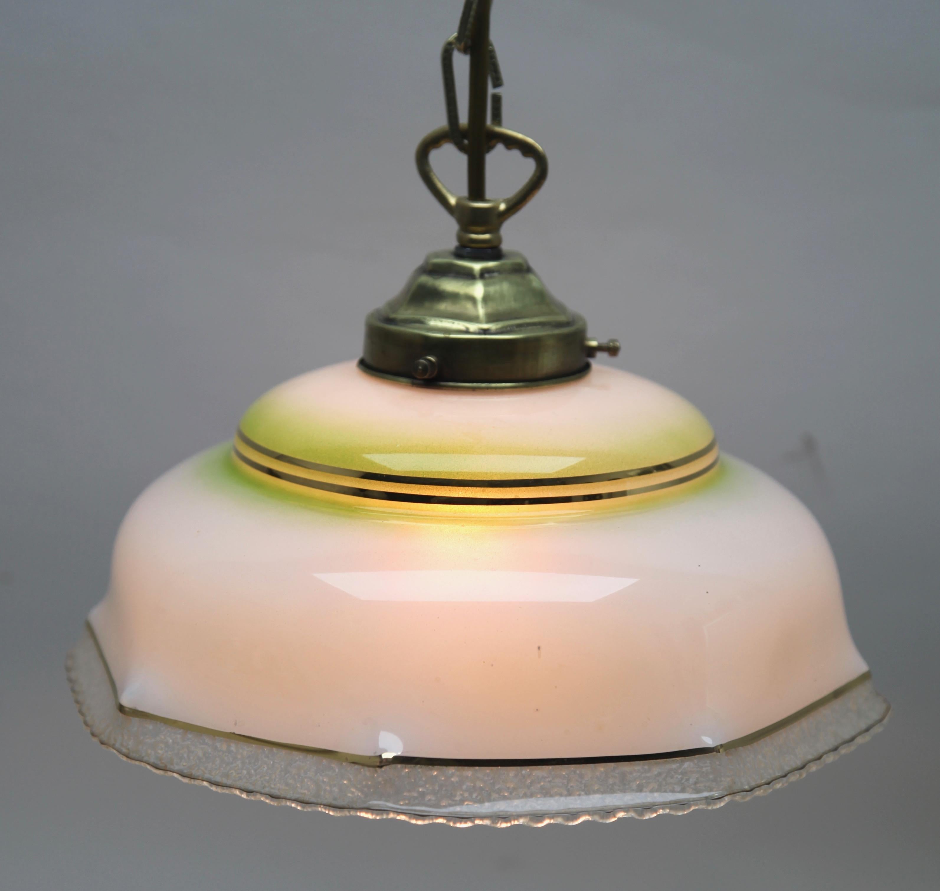 Mid-20th Century Art Nouveau Ceiling Lamp, Scailmont Belgium Glass Shade, 1930s