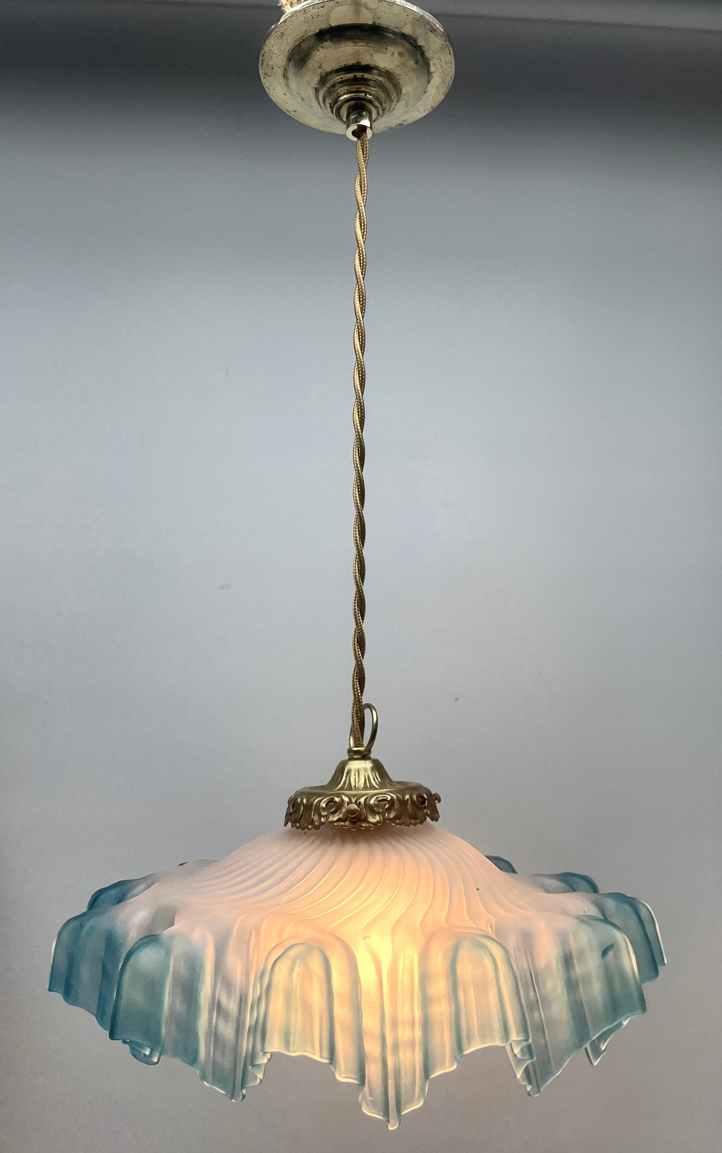 Belgian Art Nouveau Ceiling Lamp, Scailmont Belgium Glass Shade, 1930s For Sale
