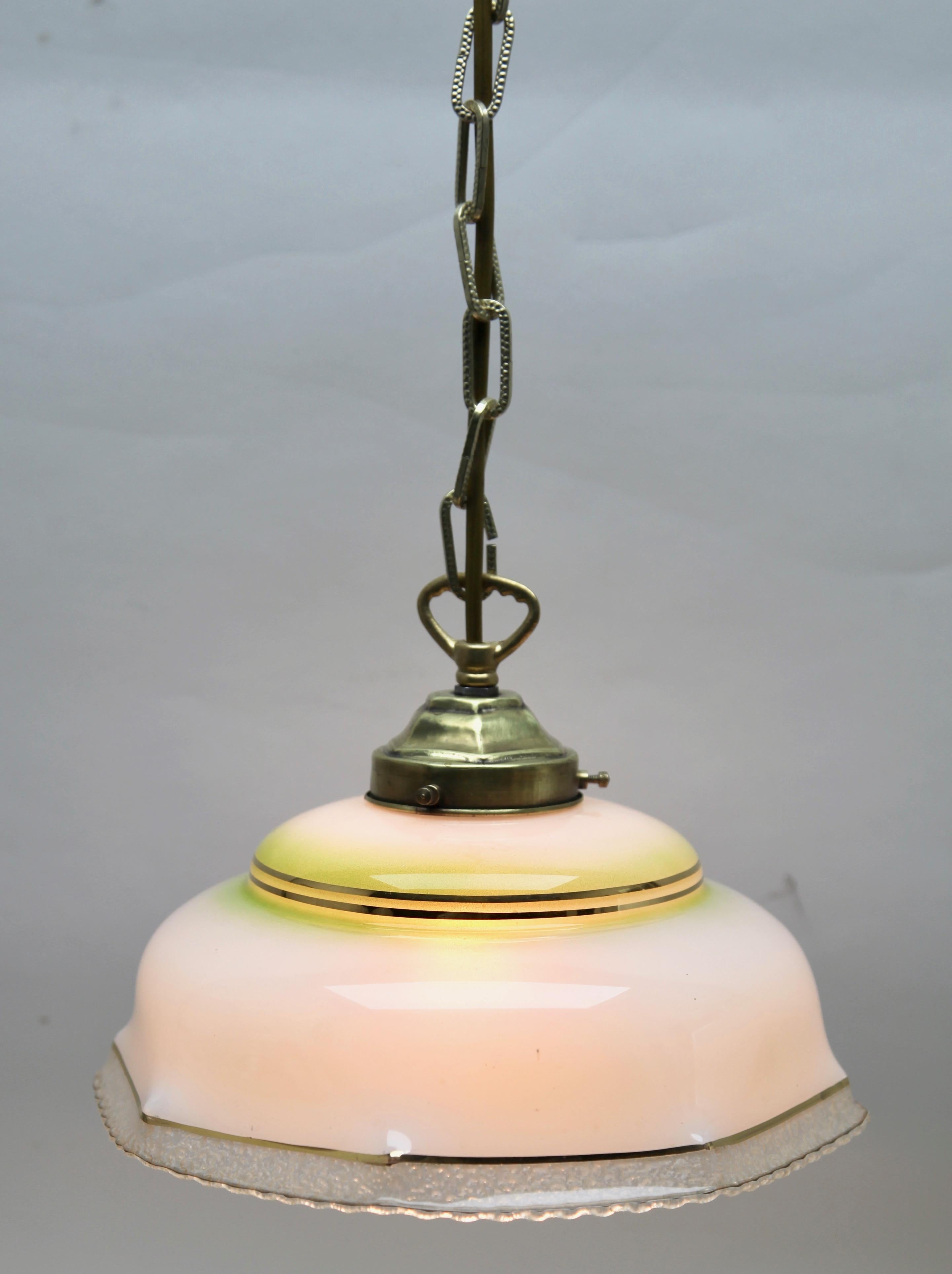 Art Glass Art Nouveau Ceiling Lamp, Scailmont Belgium Glass Shade, 1930s