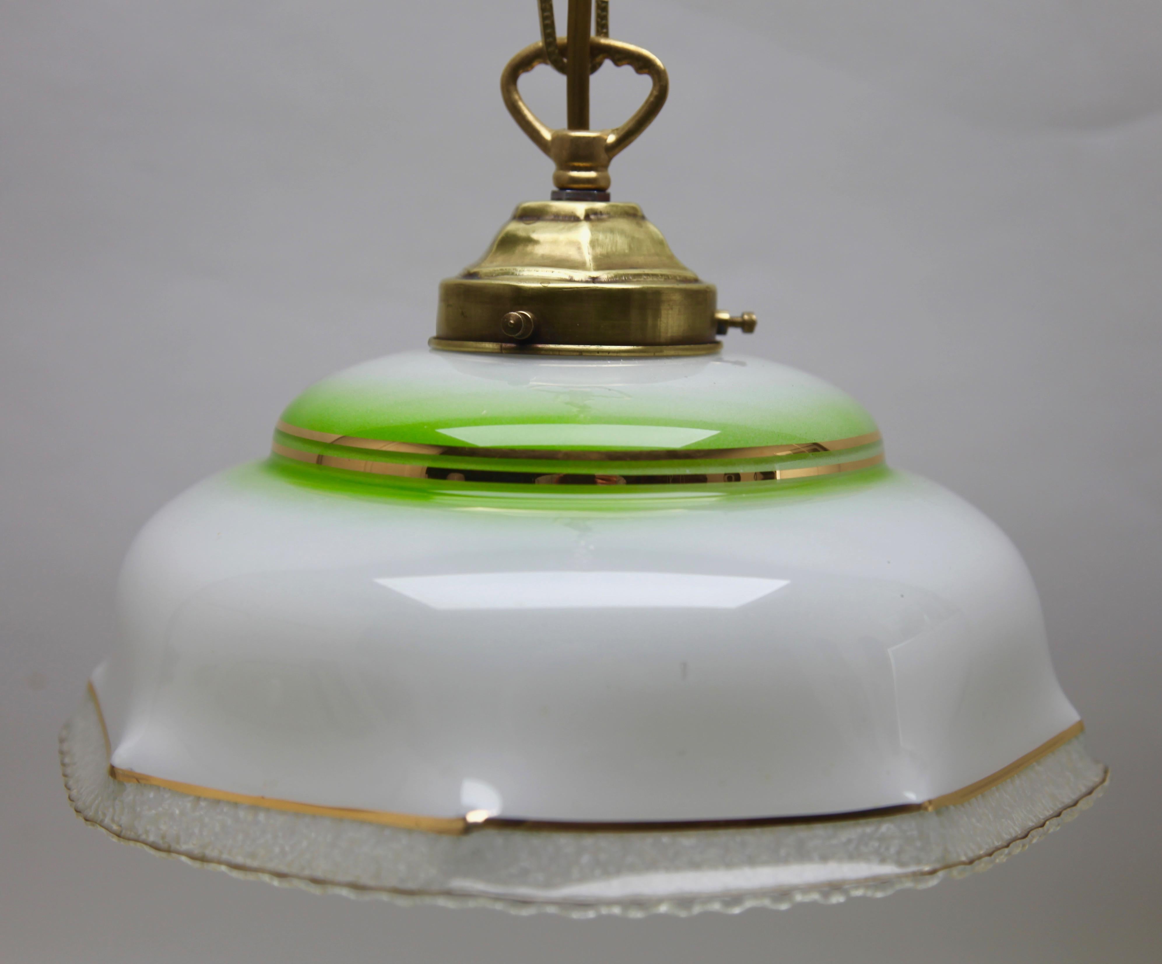 Art Nouveau Ceiling Lamp, Scailmont Belgium Glass Shade, 1930s 1