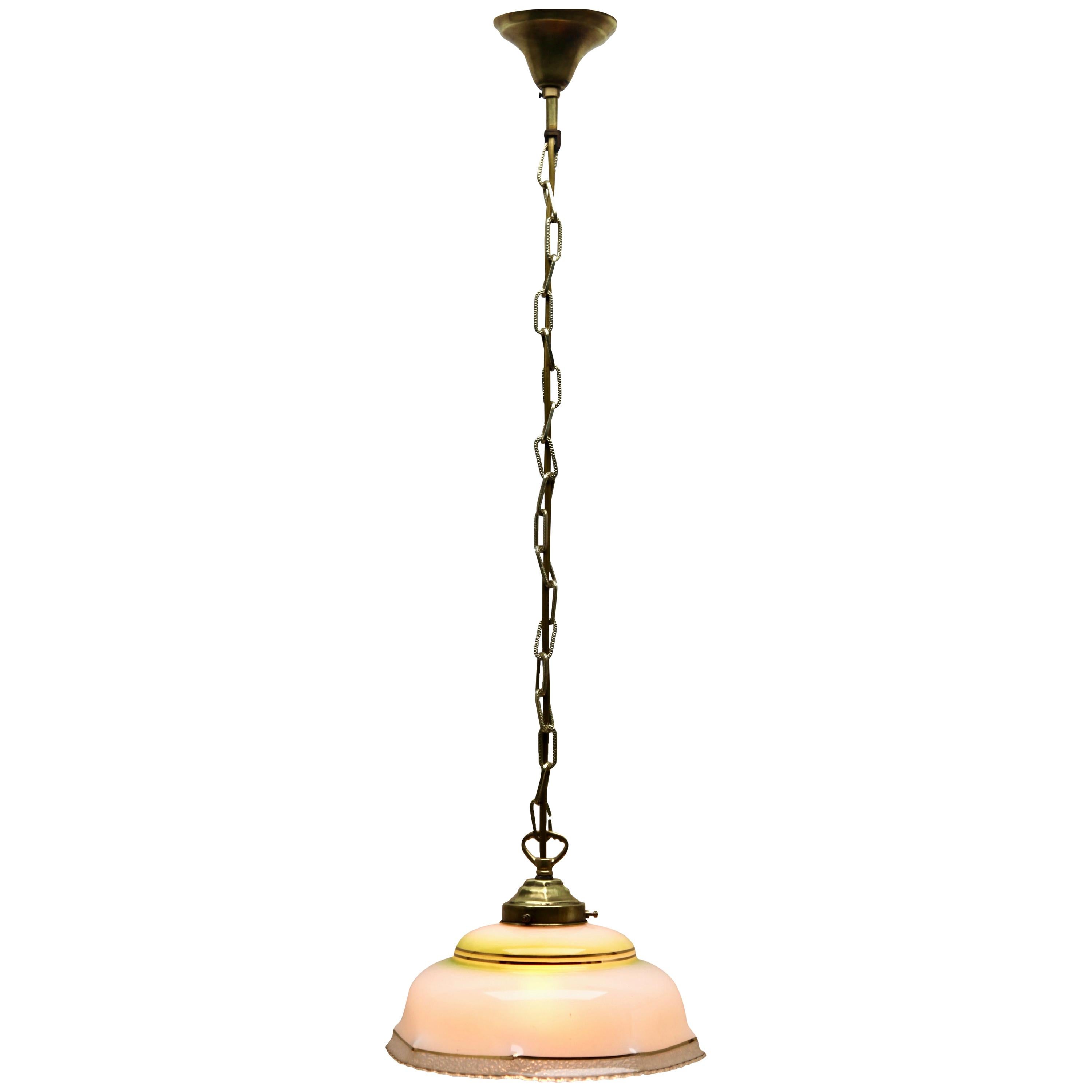 Art Nouveau Ceiling Lamp, Scailmont Belgium Glass Shade, 1930s