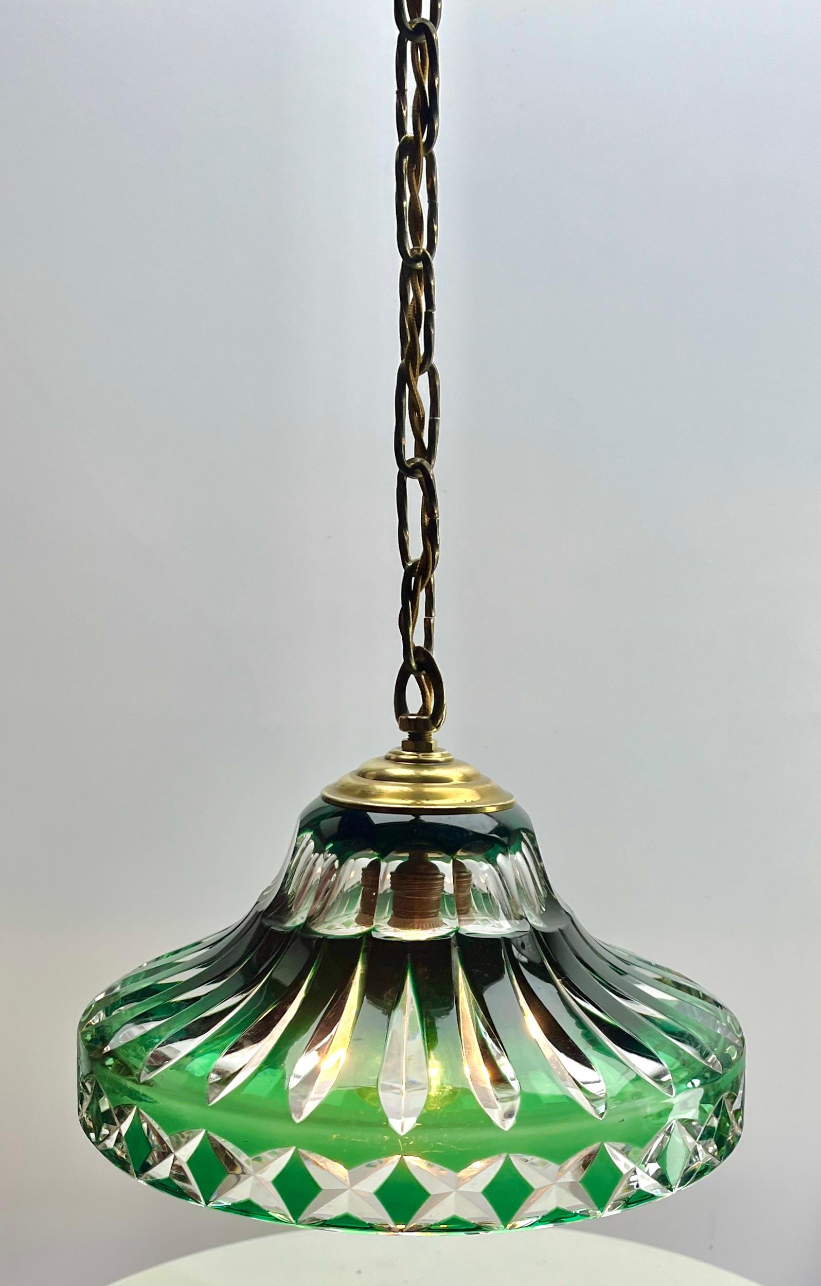 Lampada da soffitto Art Nouveau, Val Saint Lambert Belgio, paralume in cristallo, anni '30 in vendita 3