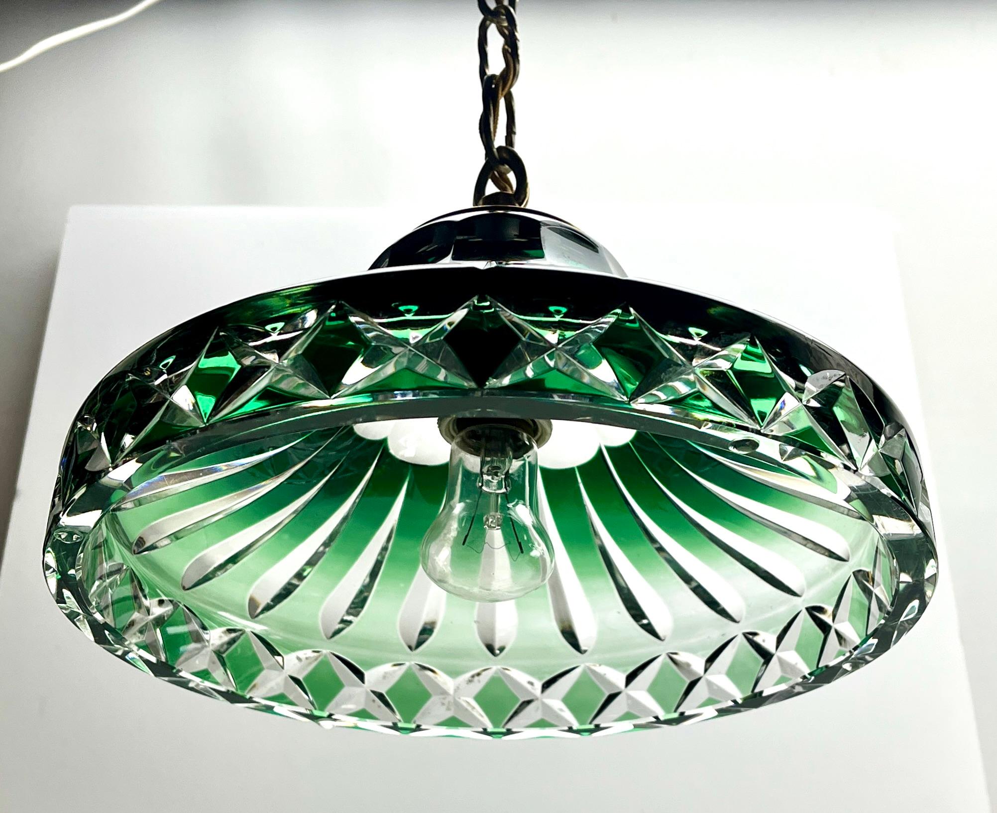 Lampada da soffitto Art Nouveau, Val Saint Lambert Belgio, paralume in cristallo, anni '30 in vendita 4