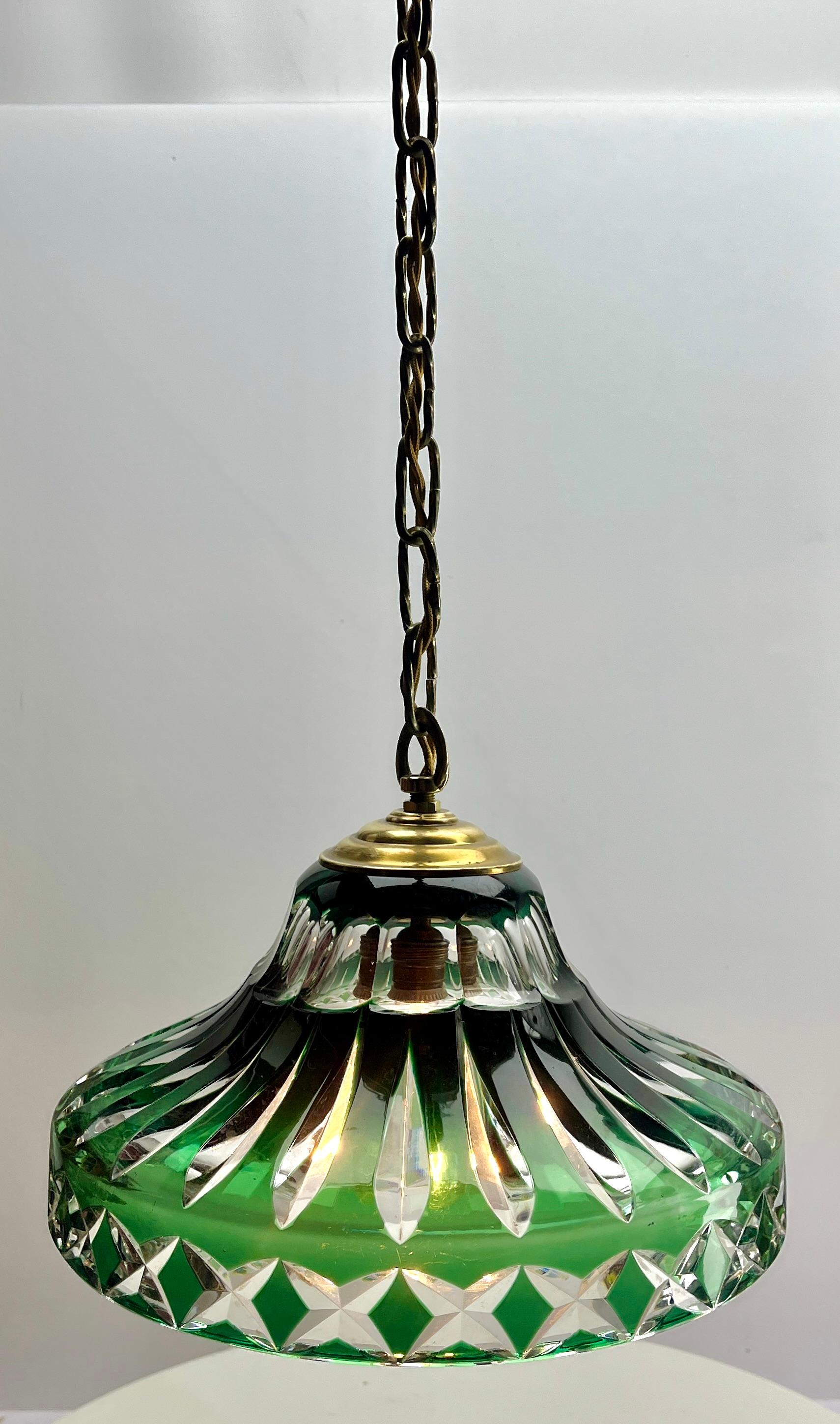 Lampada da soffitto Art Nouveau, Val Saint Lambert Belgio, paralume in cristallo, anni '30 in vendita 6