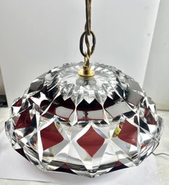 Art Nouveau Ceiling Lamp, Val Saint Lambert Belgium Crystal Shade, 1930s