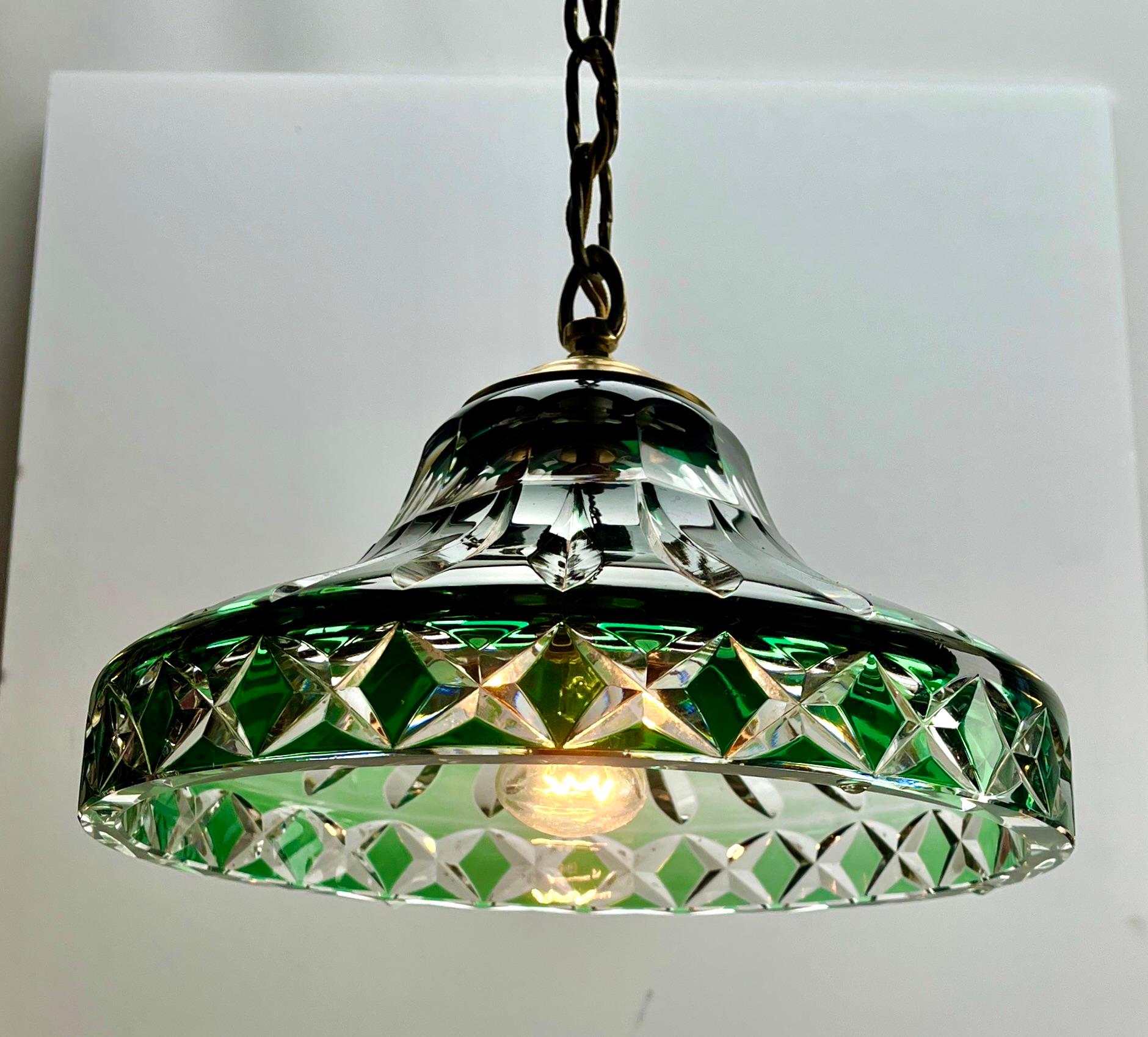 Belga Lampada da soffitto Art Nouveau, Val Saint Lambert Belgio, paralume in cristallo, anni '30 in vendita