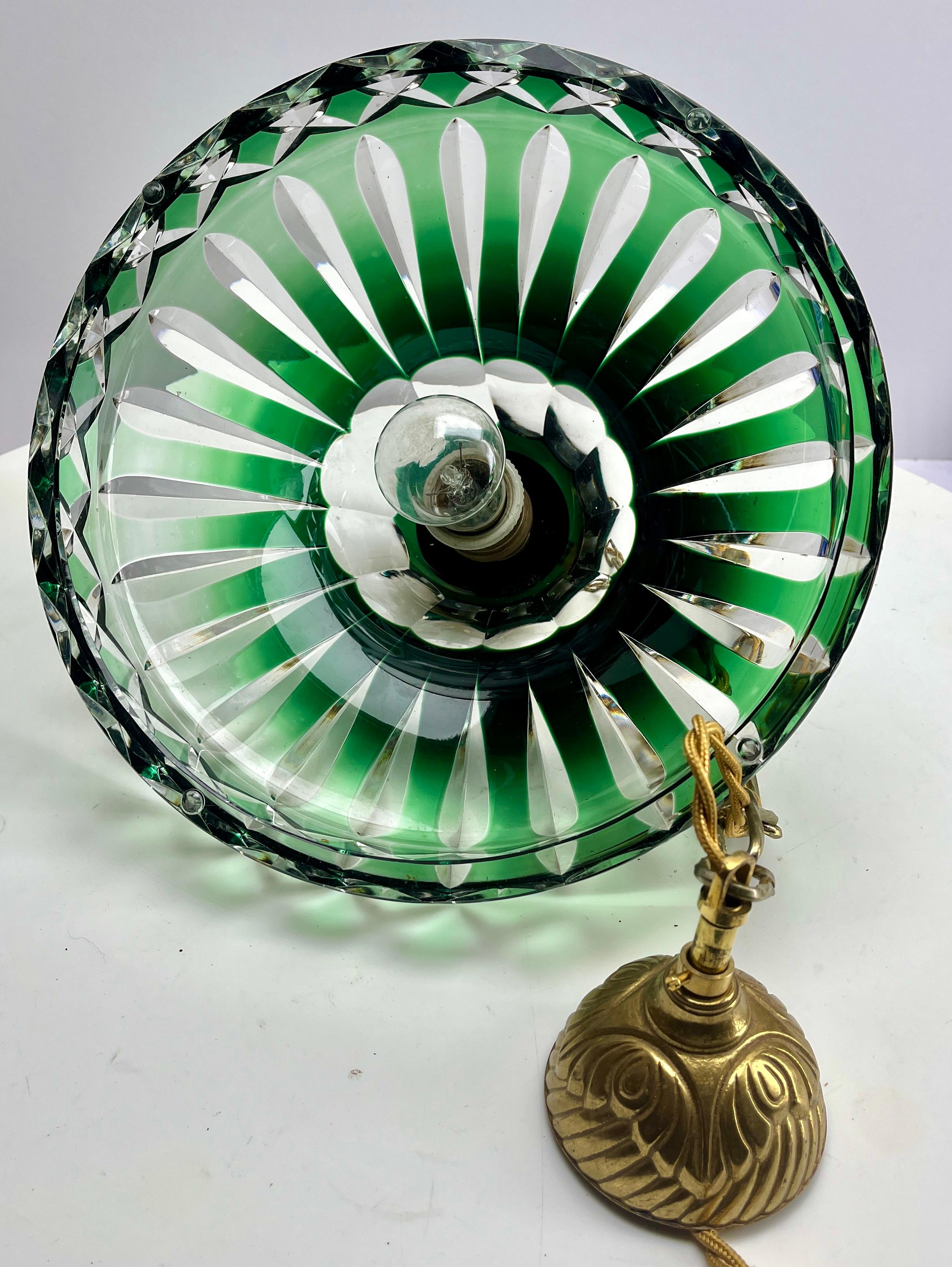 Vetro artistico Lampada da soffitto Art Nouveau, Val Saint Lambert Belgio, paralume in cristallo, anni '30 in vendita