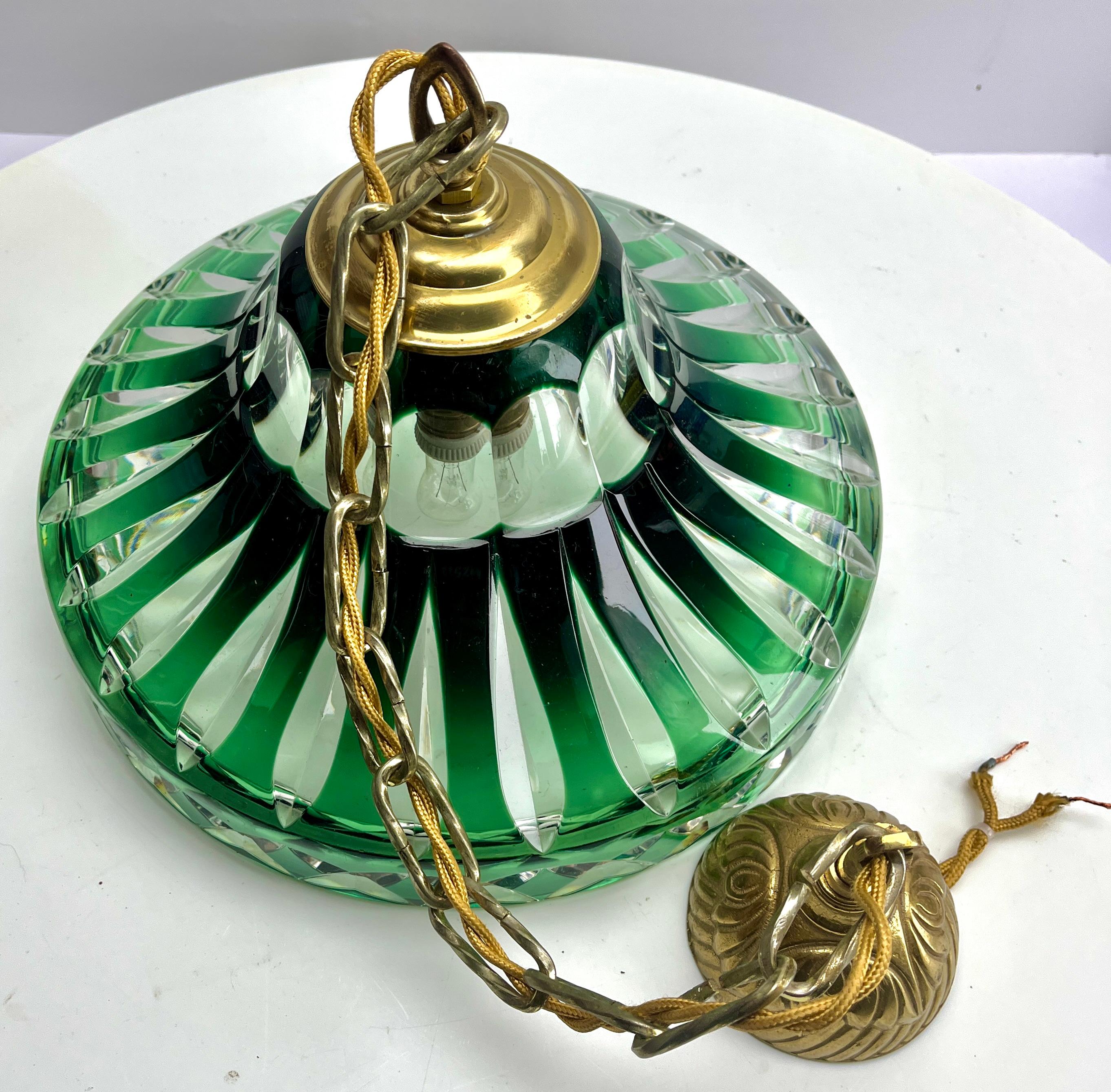 Lampada da soffitto Art Nouveau, Val Saint Lambert Belgio, paralume in cristallo, anni '30 in vendita 1