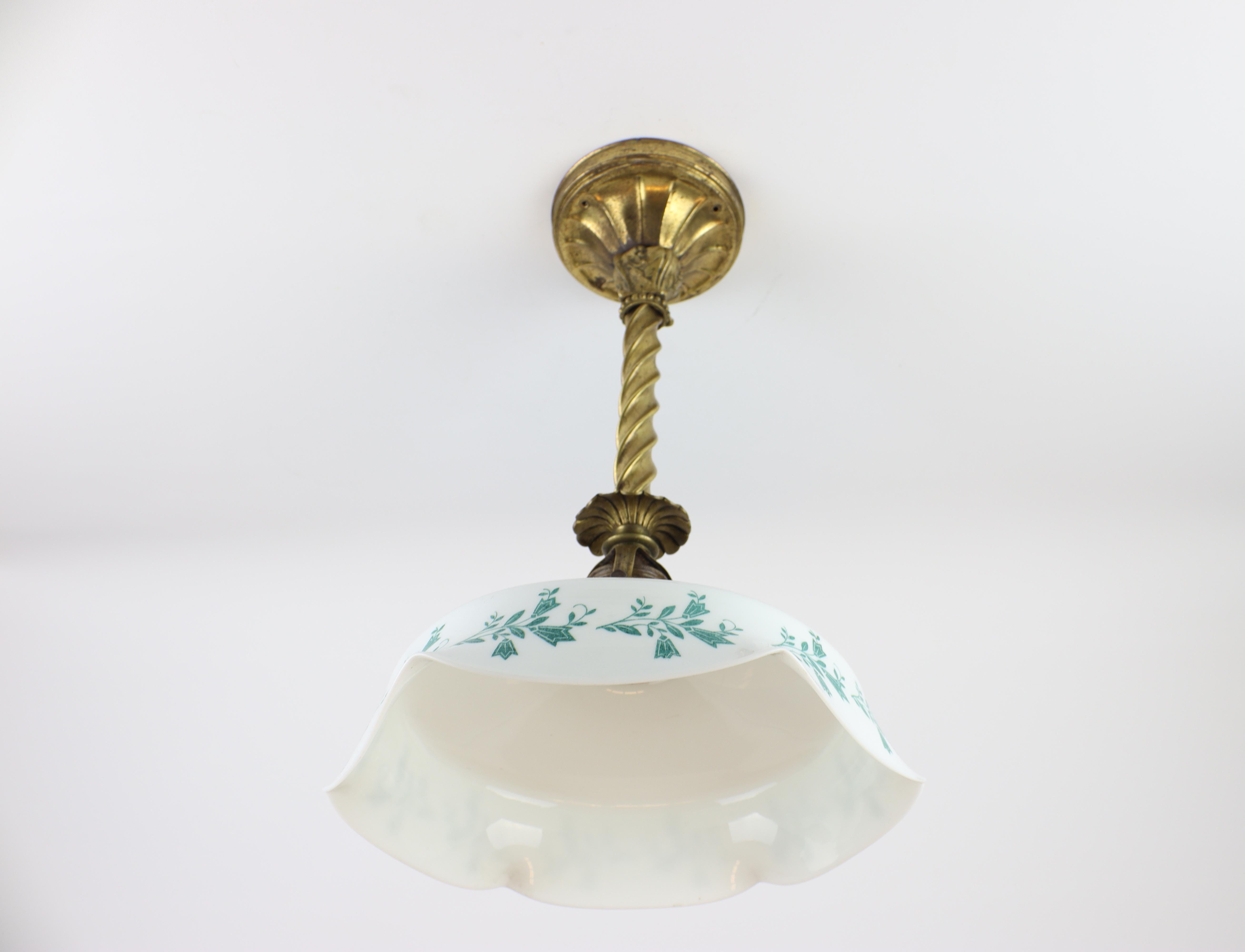 Art Nouveau Ceiling Lamp with Decorative Holder In Good Condition For Sale In Brno, CZ