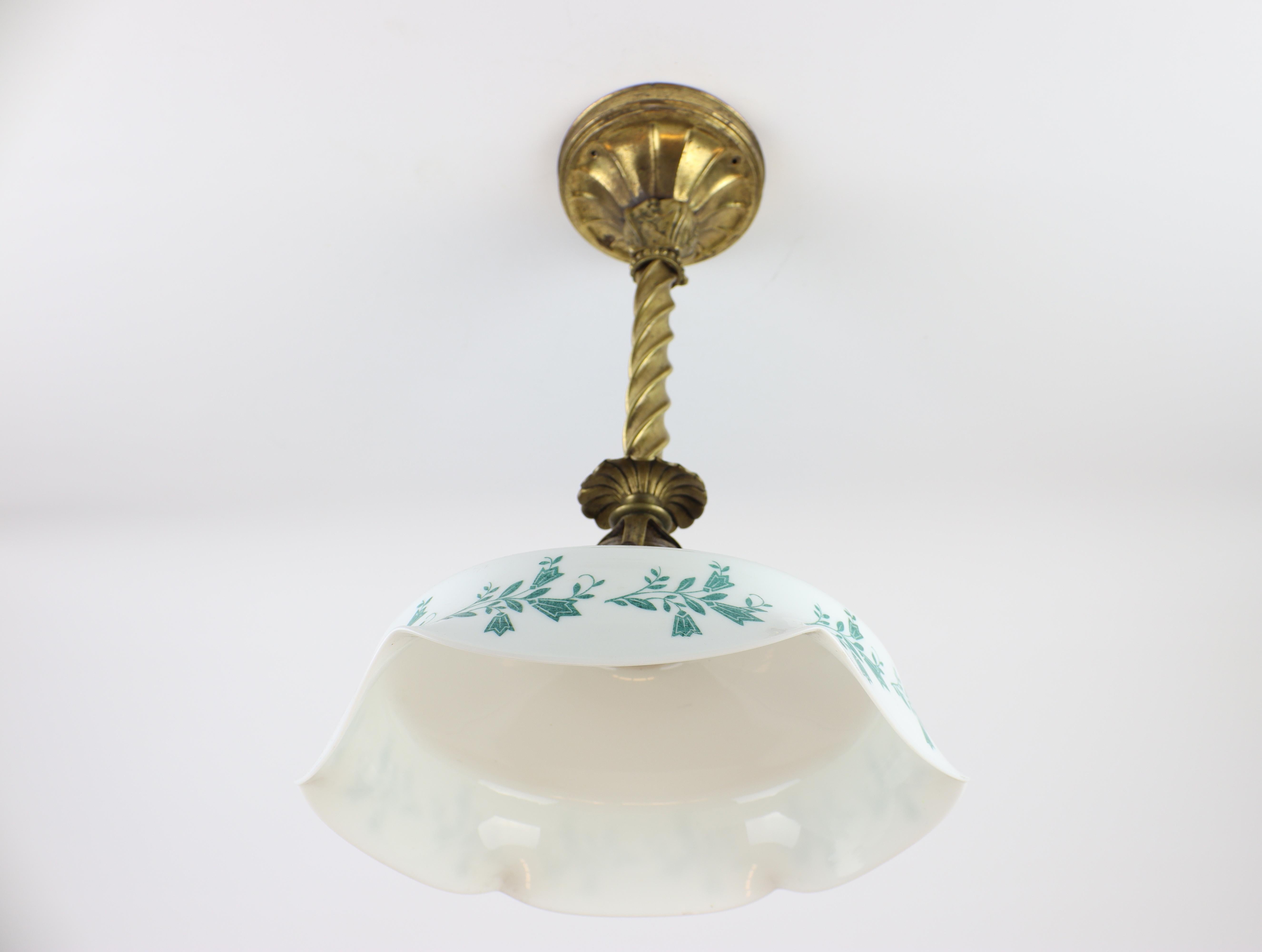 Brass Art Nouveau Ceiling Lamp with Decorative Holder For Sale