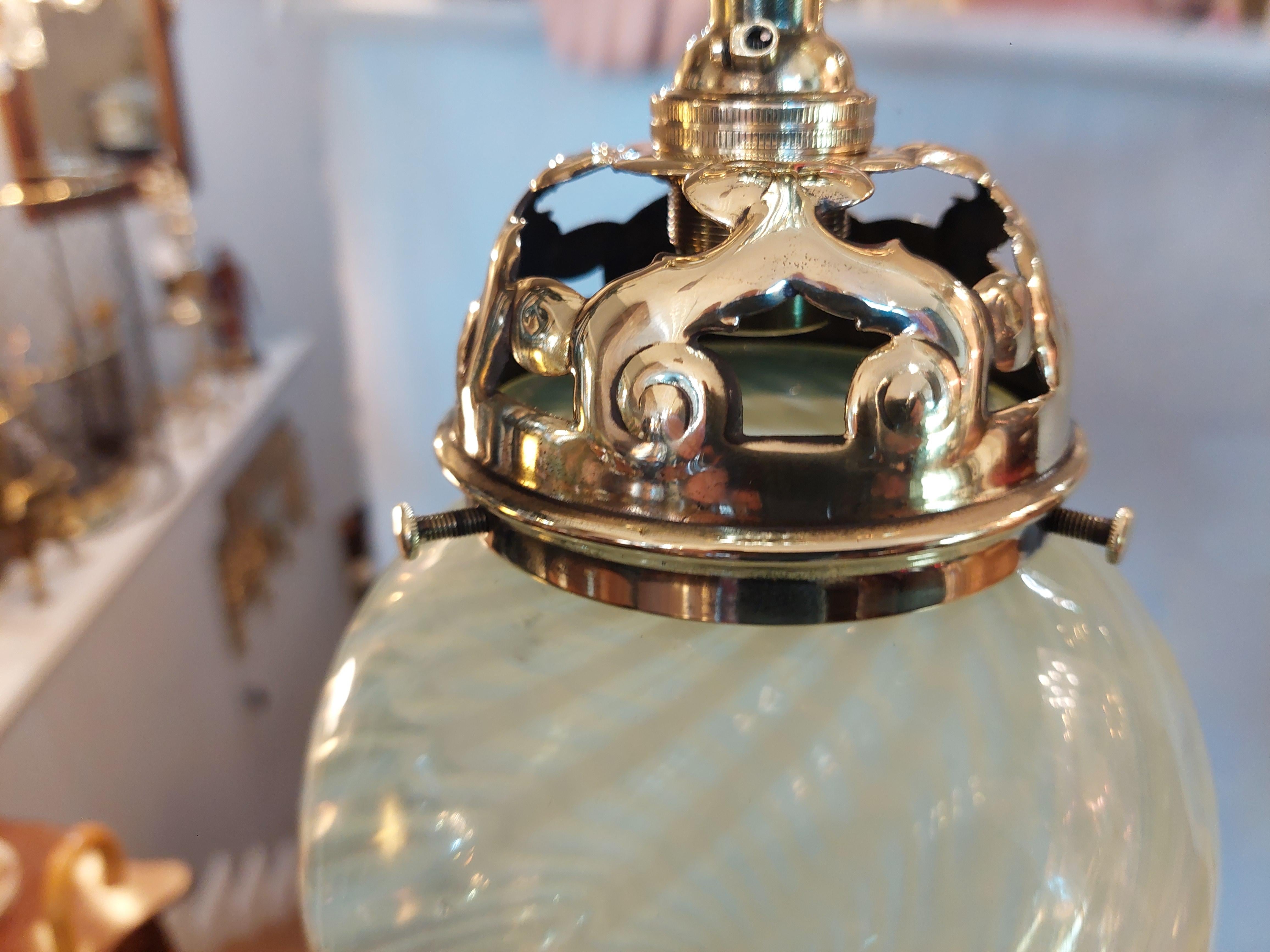 Art Nouveau Ceiling Lamp with Green Glass Bulb en venta 5