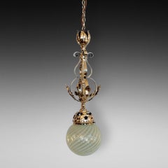 Art Nouveau Ceiling Lamp with Green Glass Bulb